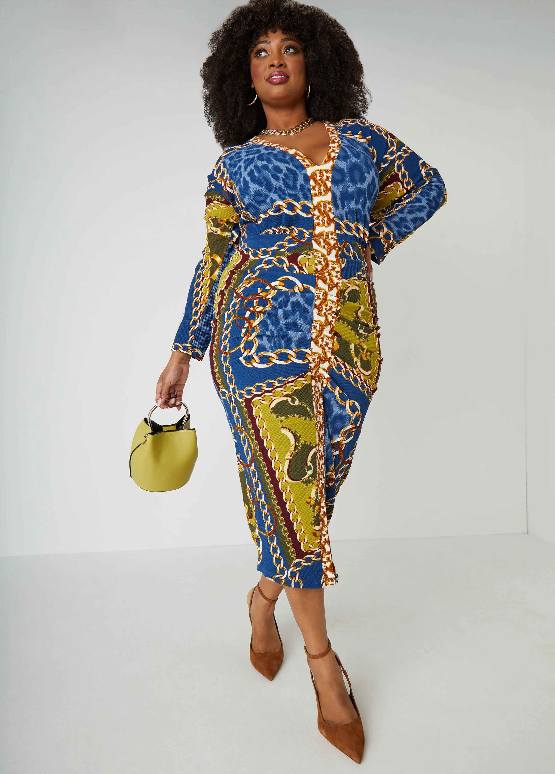 Chain Link V Neck Midi Dress sold by Ashley Stewart product image thumbnail 3