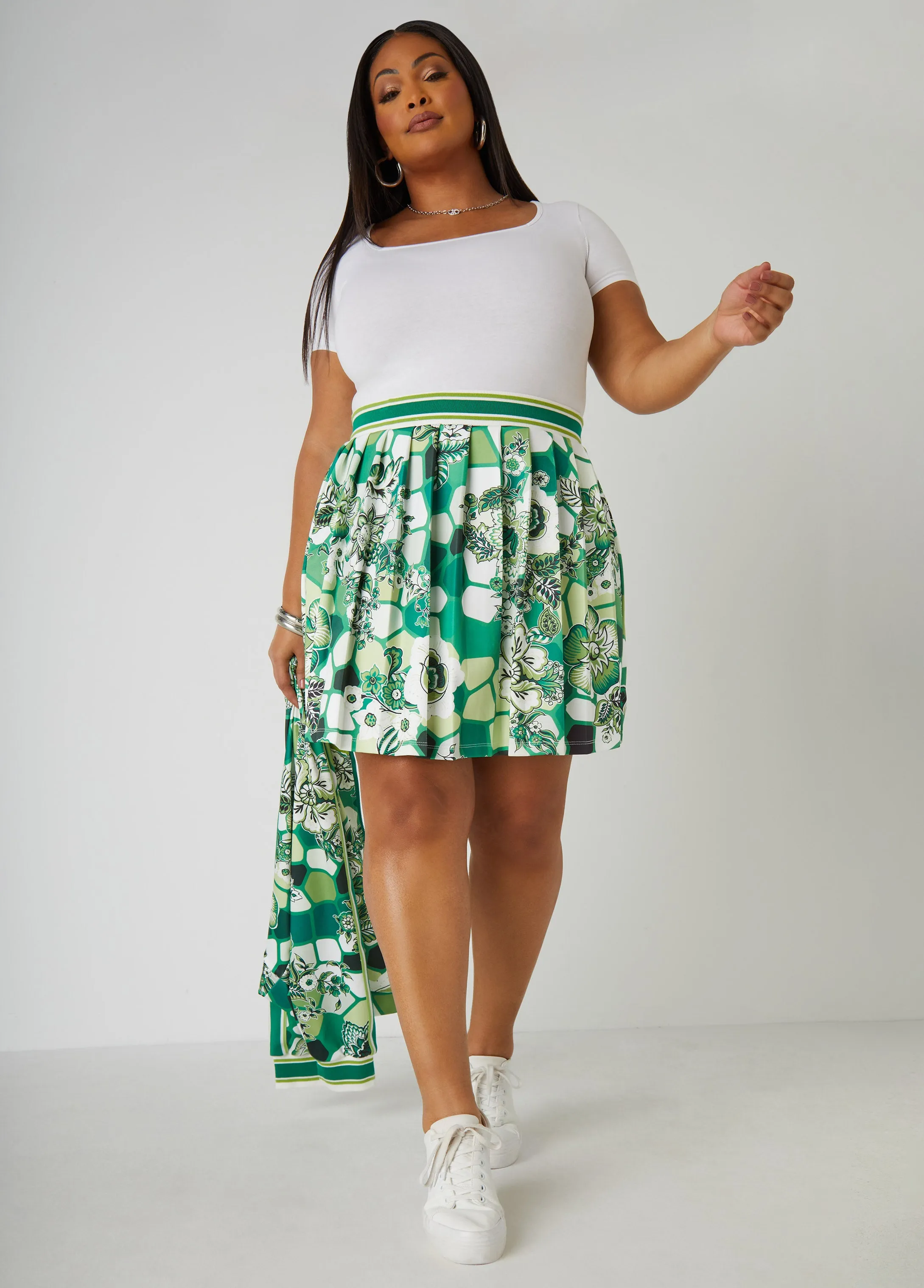 Pleated Floral Print Skort sold by Ashley Stewart product image thumbnail 3