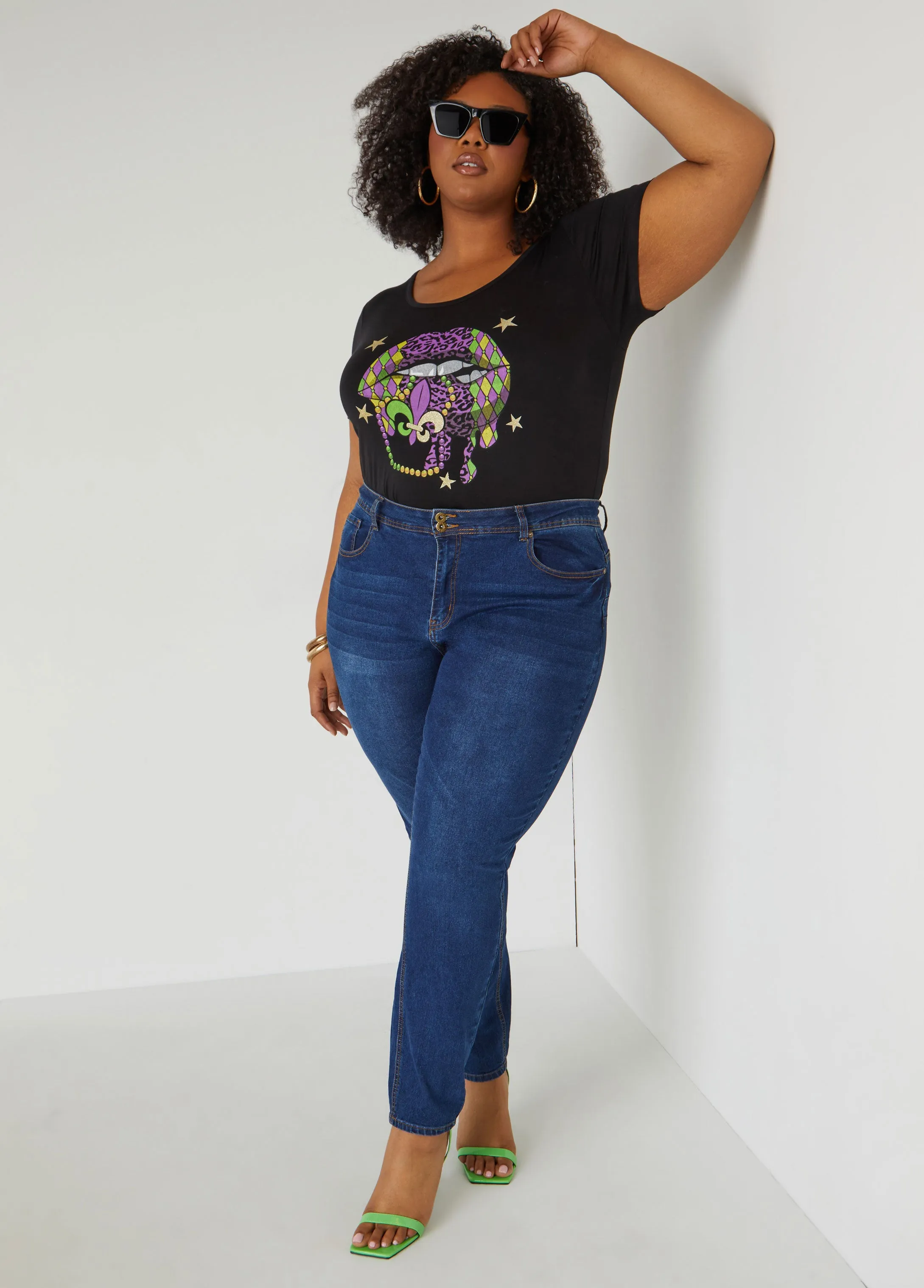 Mardi Gras Glittered Graphic Tee sold by Ashley Stewart product image thumbnail 3
