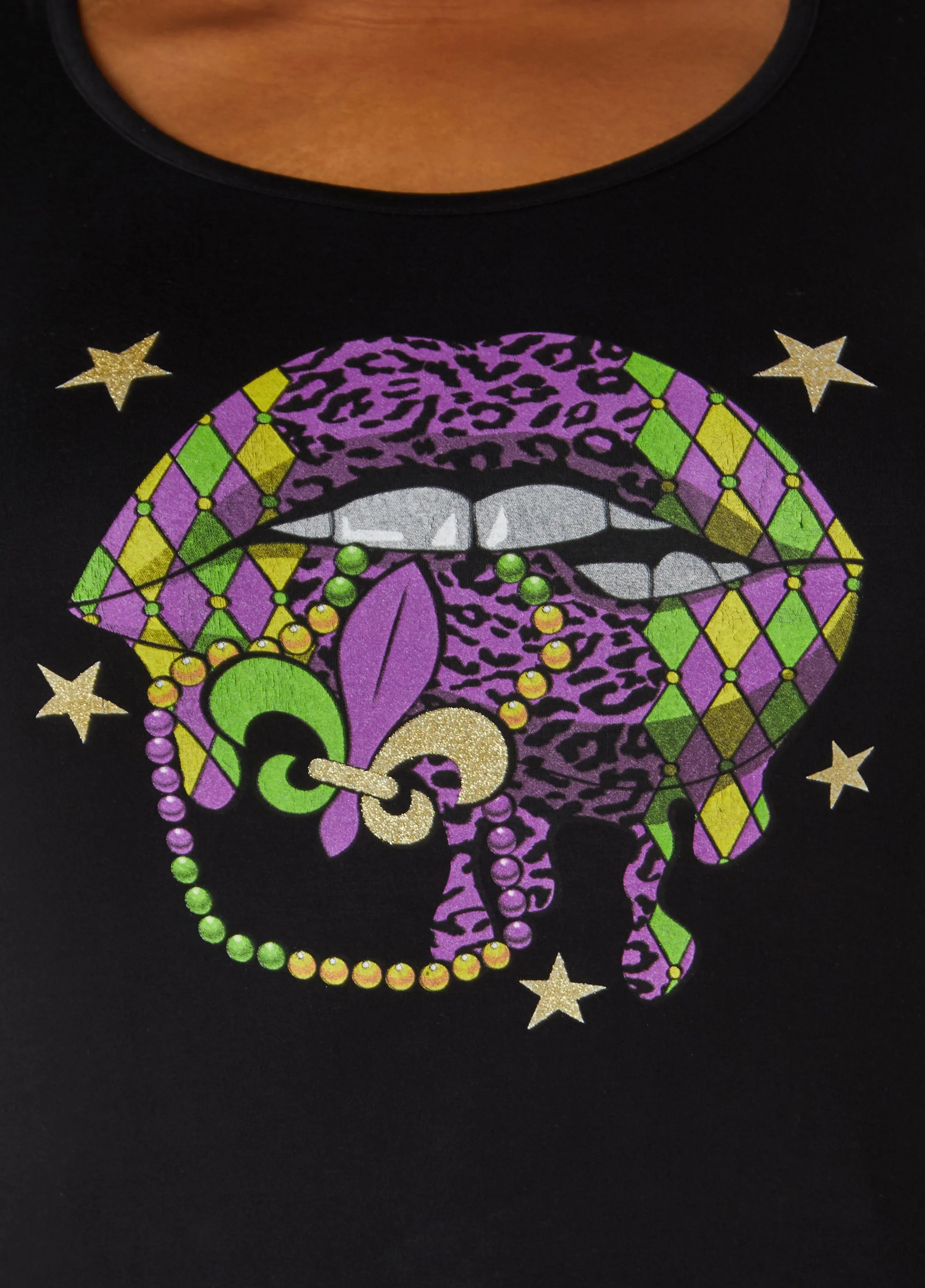 Mardi Gras Glittered Graphic Tee sold by Ashley Stewart product image thumbnail 4