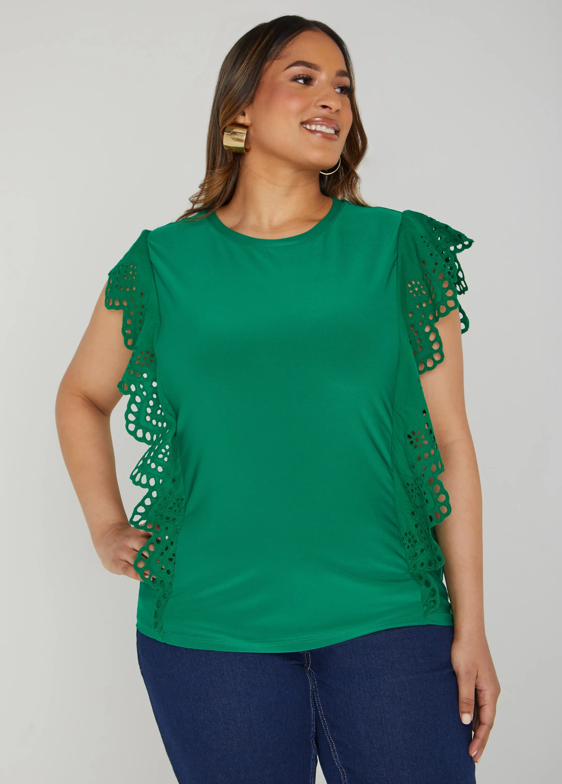 Eyelet Sleeved Jersey Top sold by Ashley Stewart