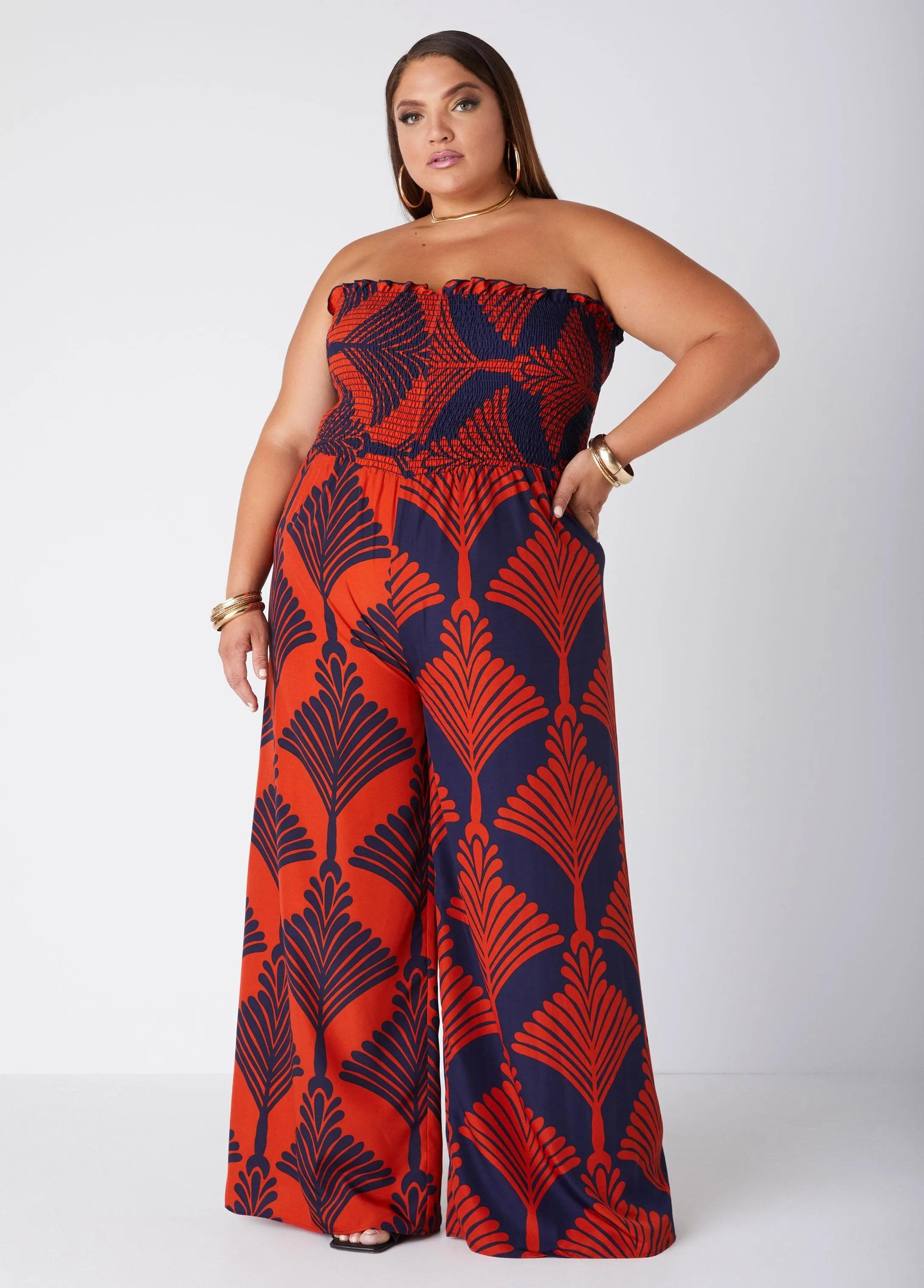 Strapless Floral Wide Leg Jumpsuit sold by Ashley Stewart