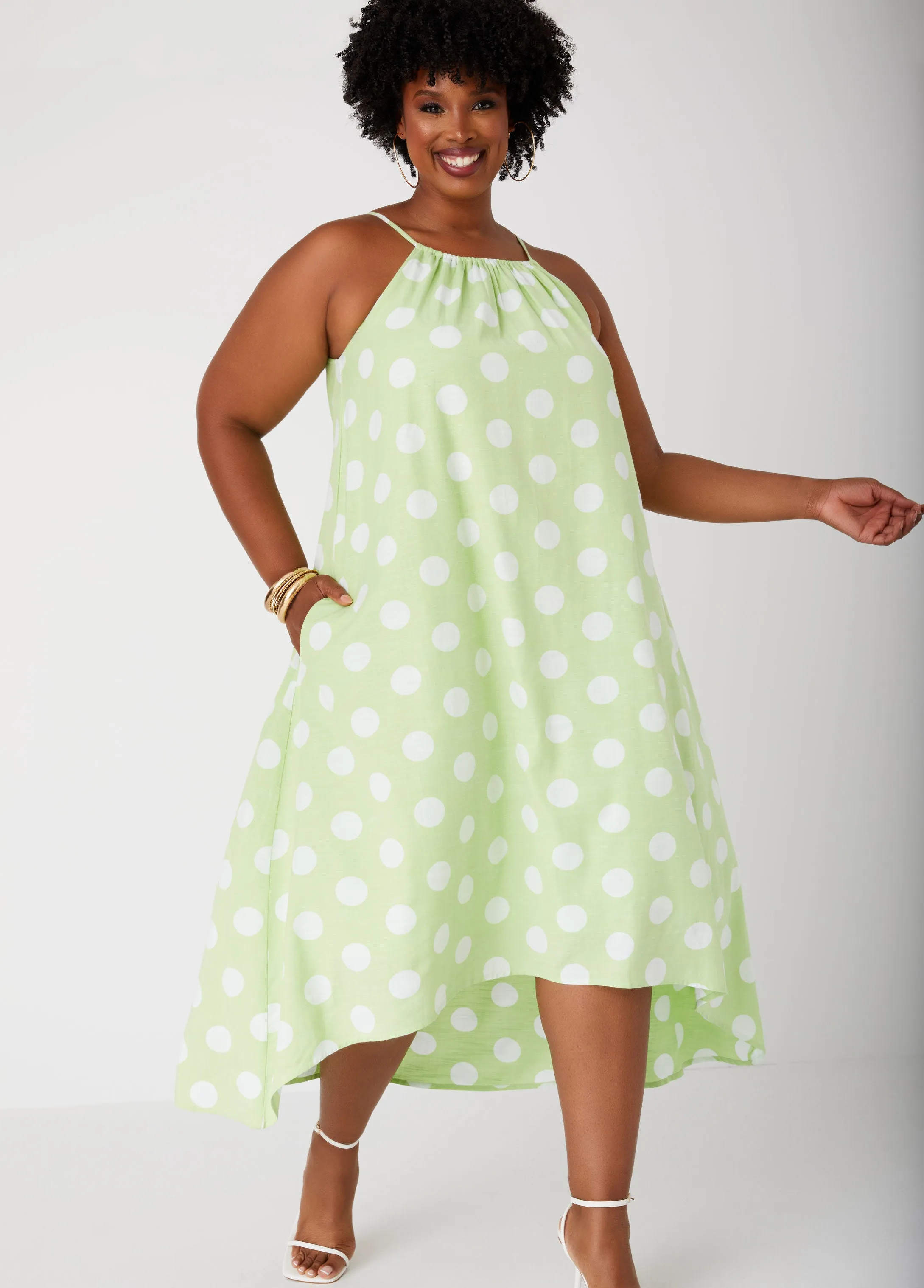 Polka Dot Midi Hi Low Dress sold by Ashley Stewart