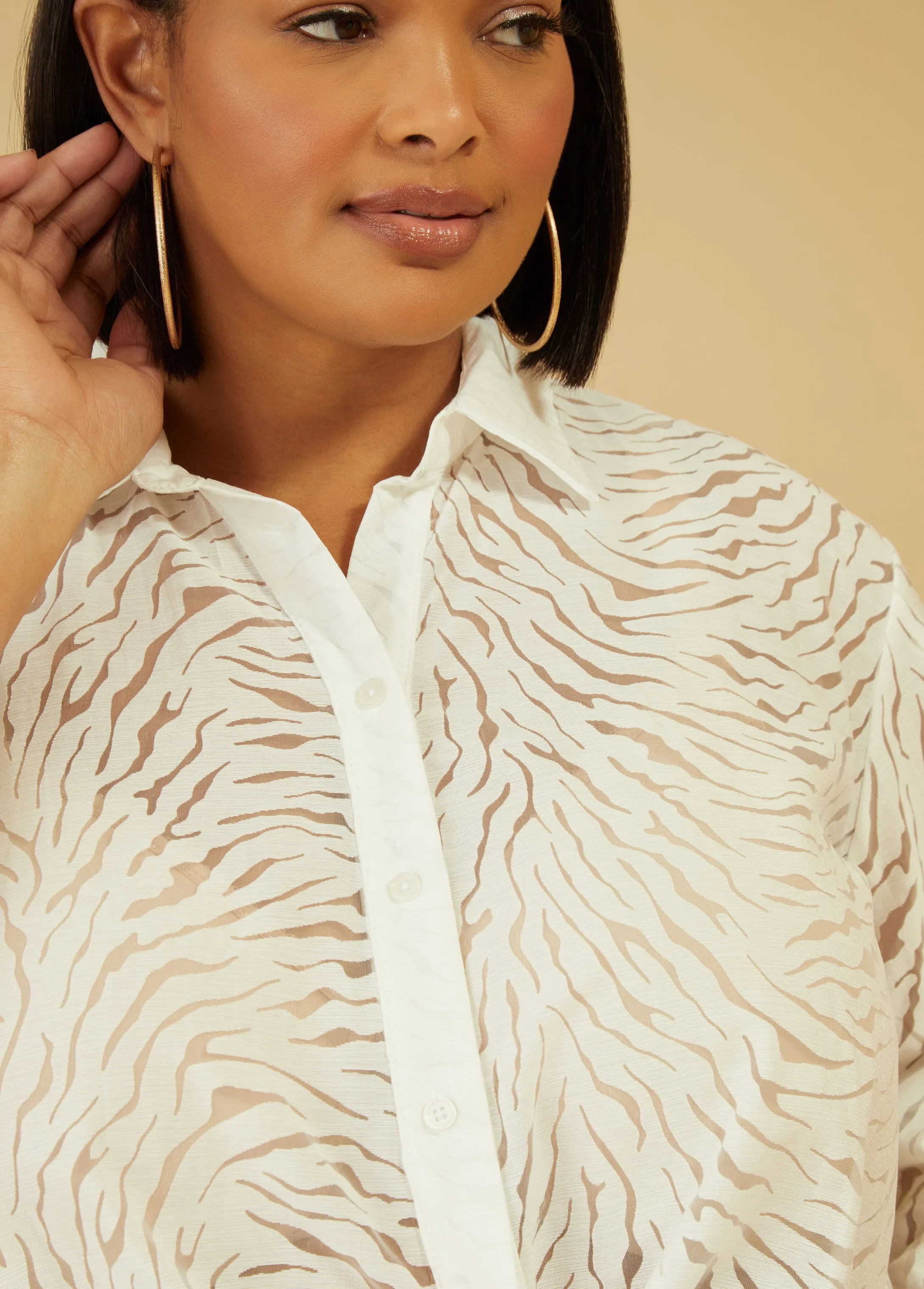 Zebra Tie Front Shirt sold by Ashley Stewart product image thumbnail 3