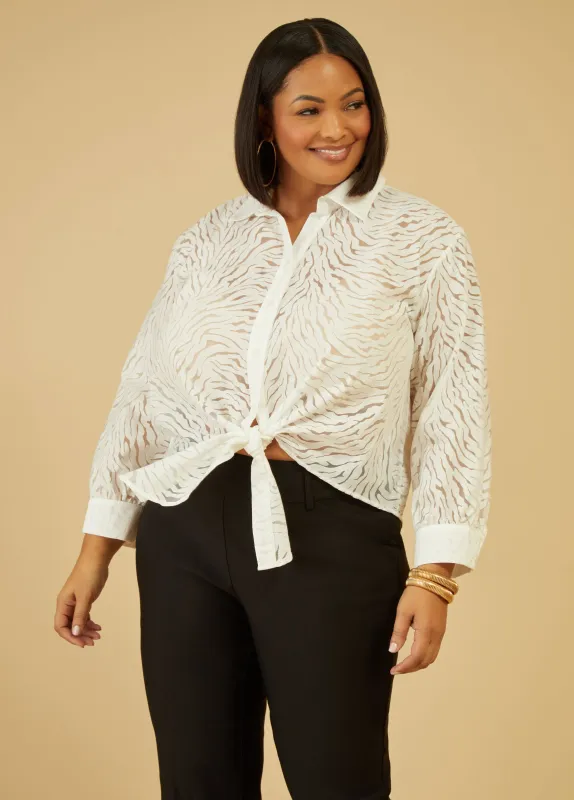 Zebra Tie Front Shirt sold by Ashley Stewart