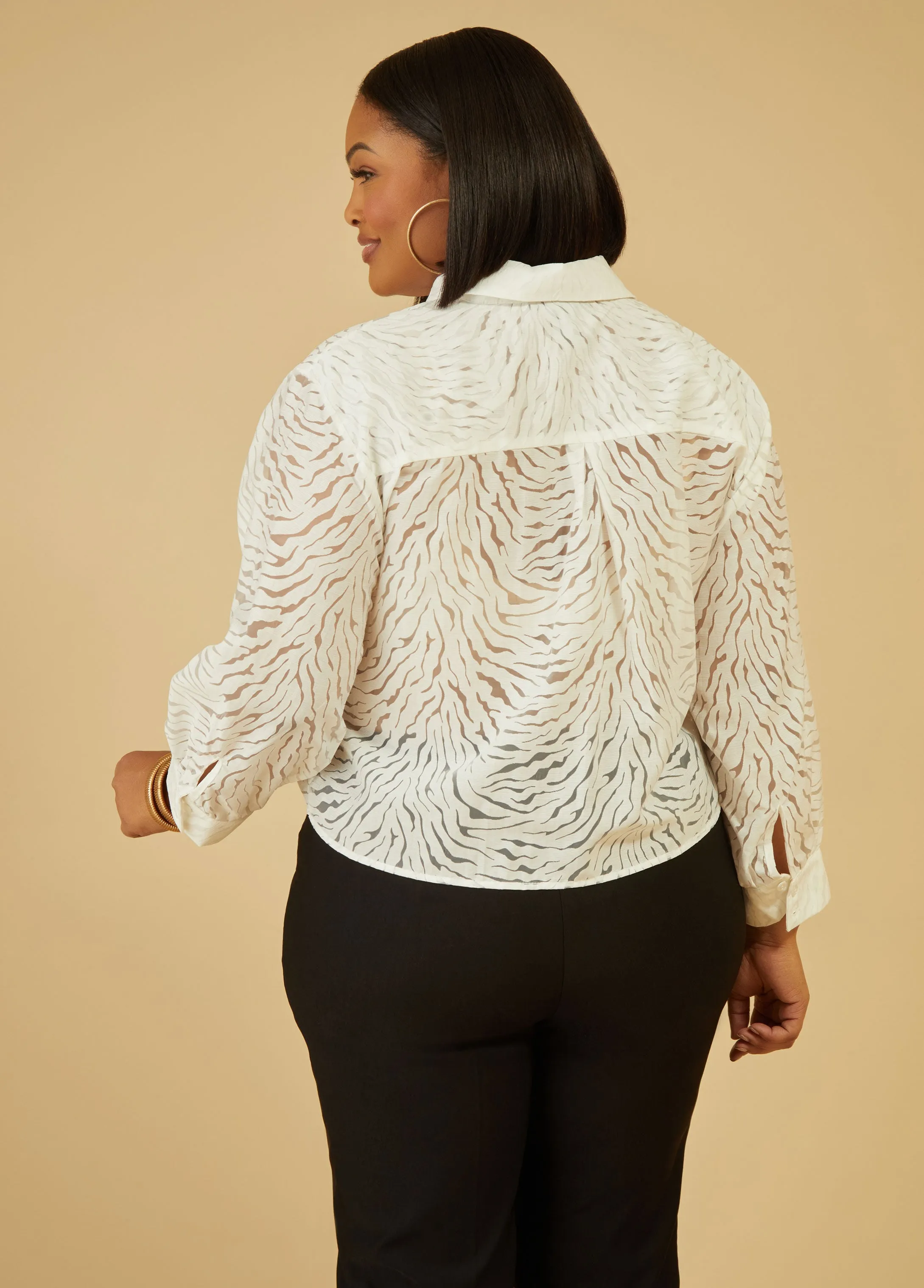 Zebra Tie Front Shirt sold by Ashley Stewart product image thumbnail 2