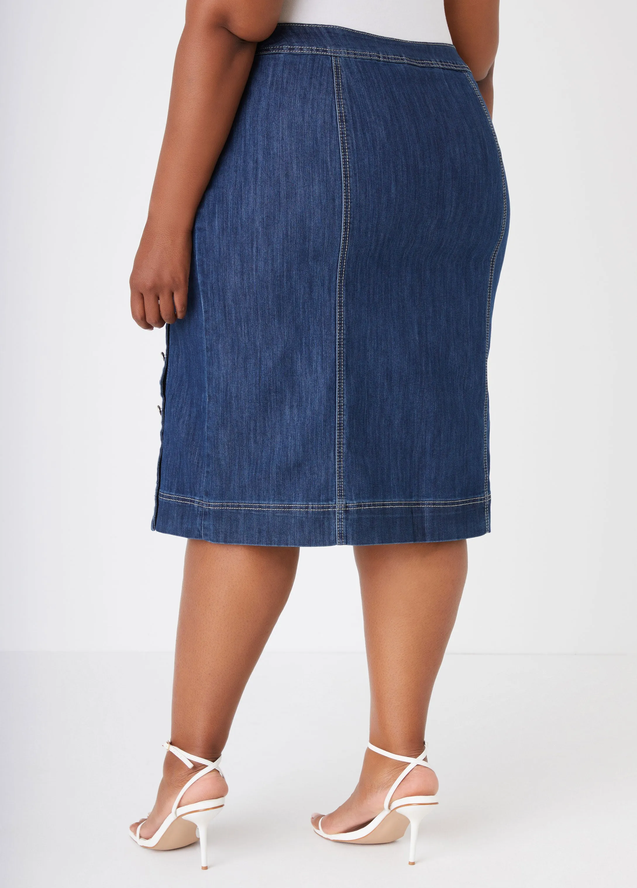 Buttoned Denim Pencil Skirt sold by Ashley Stewart product image thumbnail 2