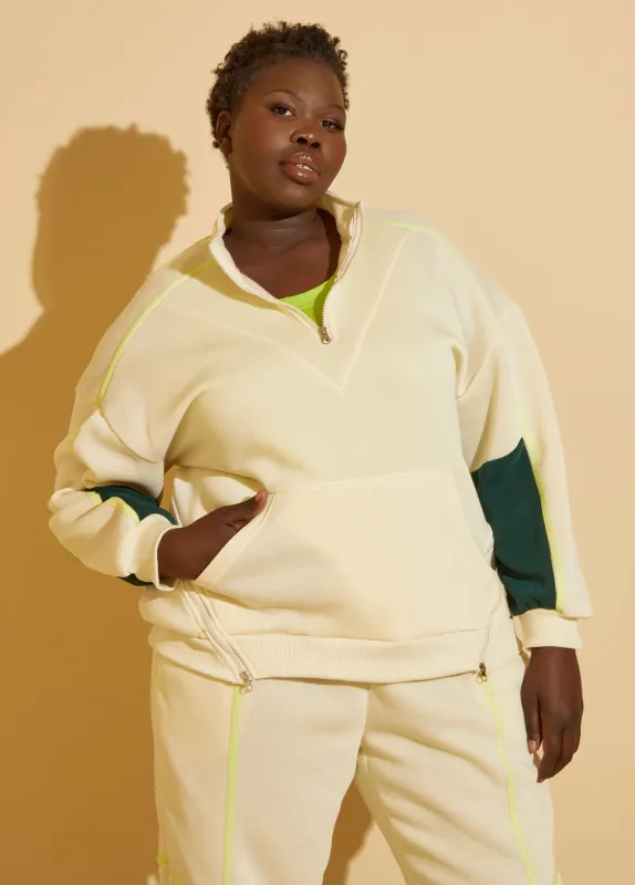 Zip Detailed Two Tone Pullover sold by Ashley Stewart