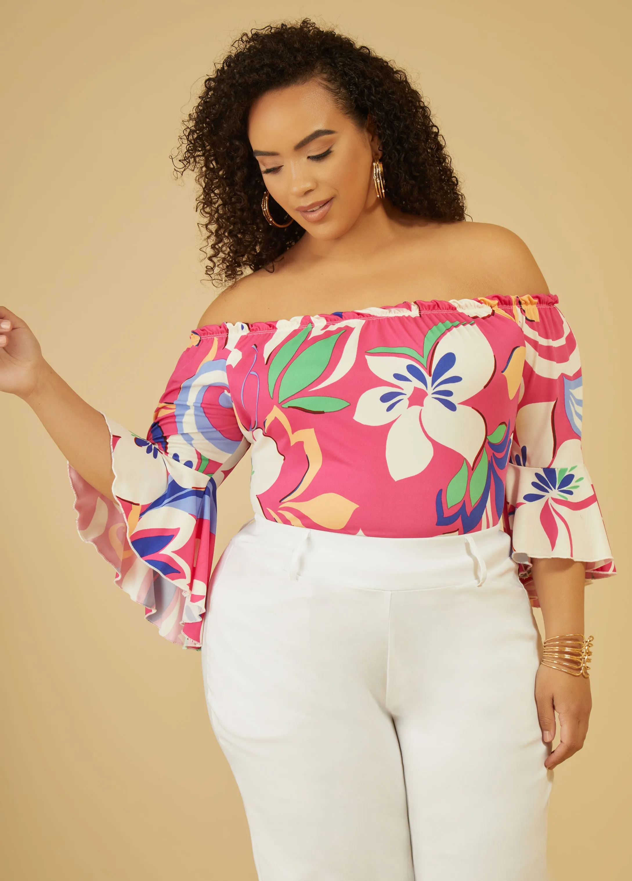 Floral Print Off The Shoulder Top sold by Ashley Stewart product image thumbnail 3