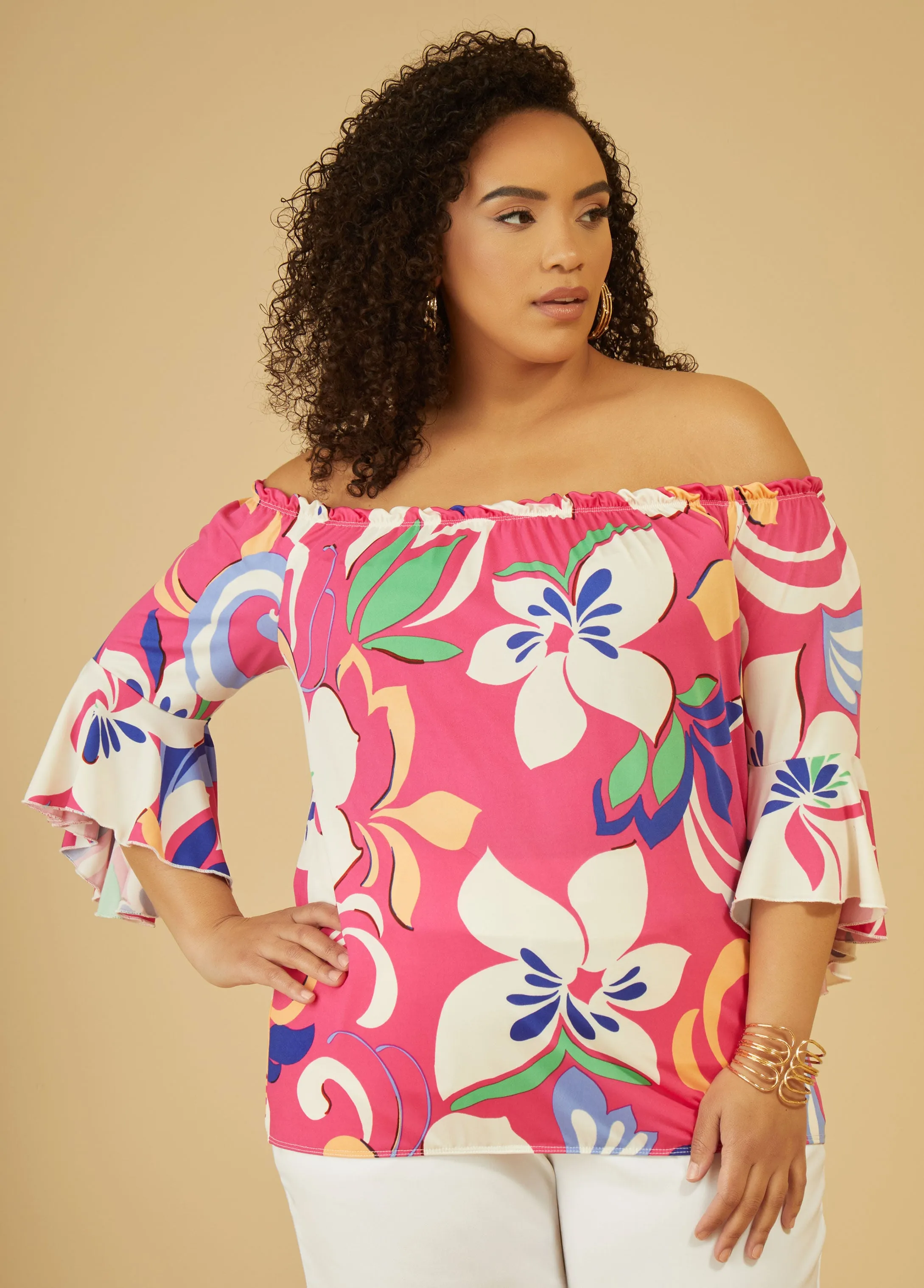 Floral Print Off The Shoulder Top sold by Ashley Stewart