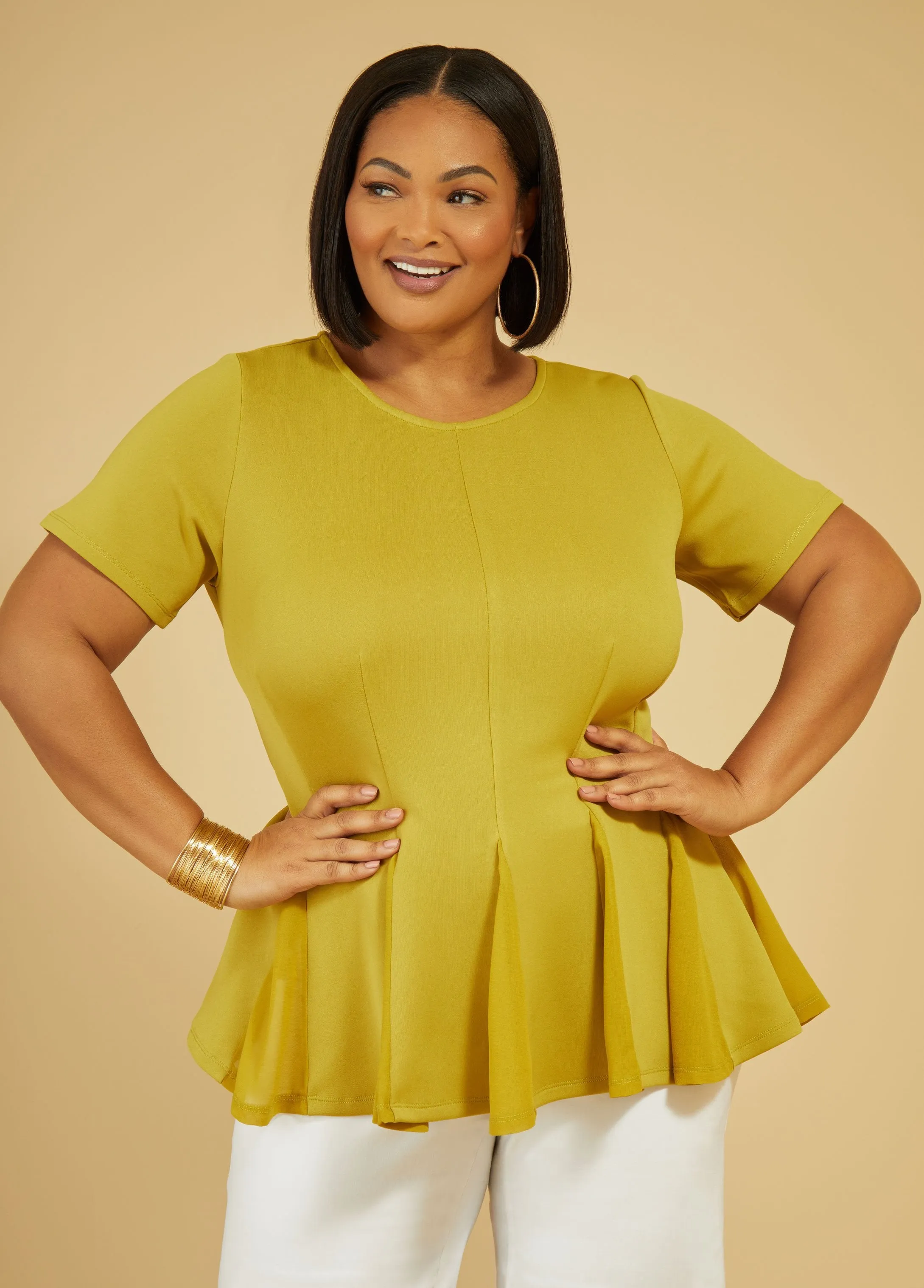 Pleated Peplum Top sold by Ashley Stewart