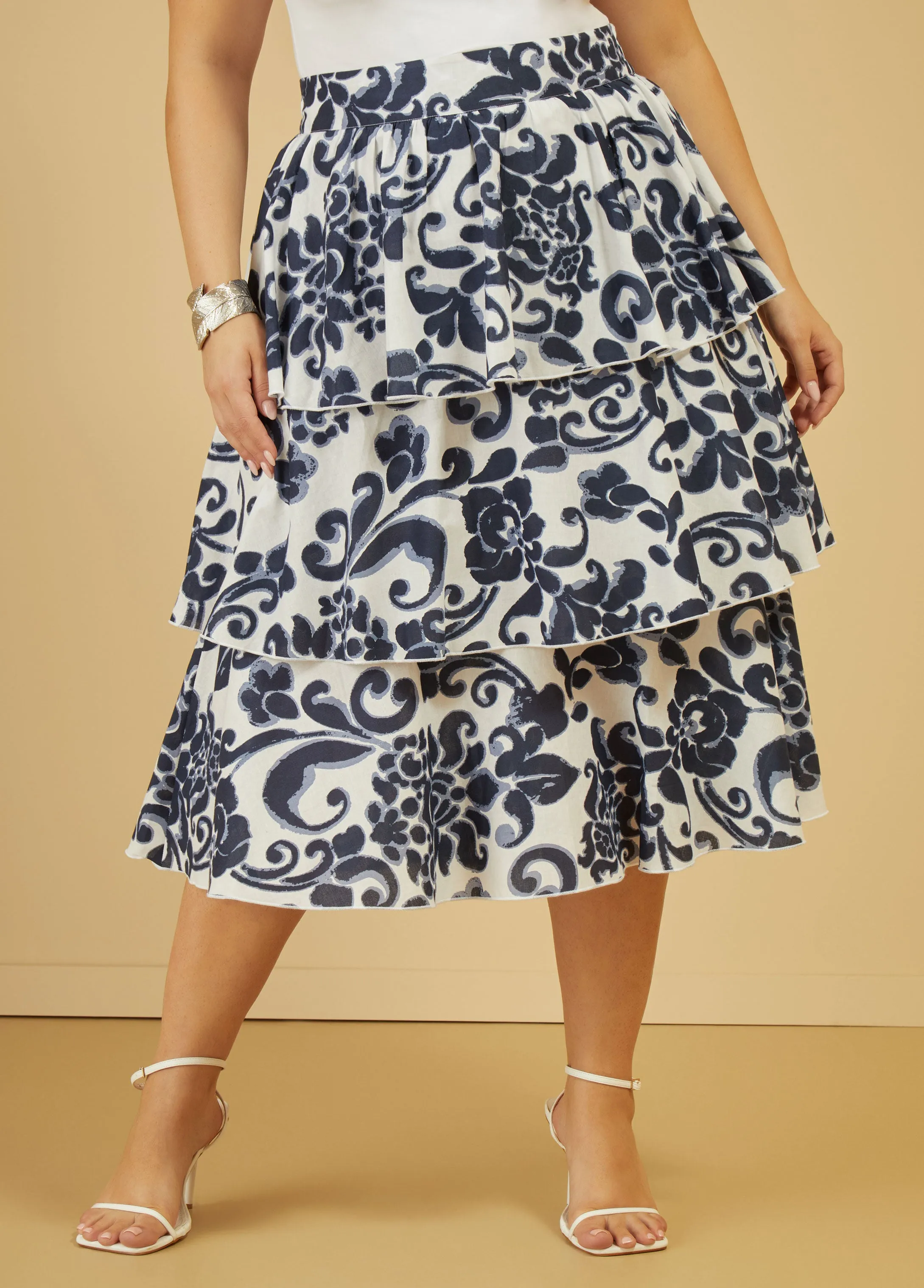 Tiered Printed Cotton Skirt sold by Ashley Stewart product image thumbnail 3