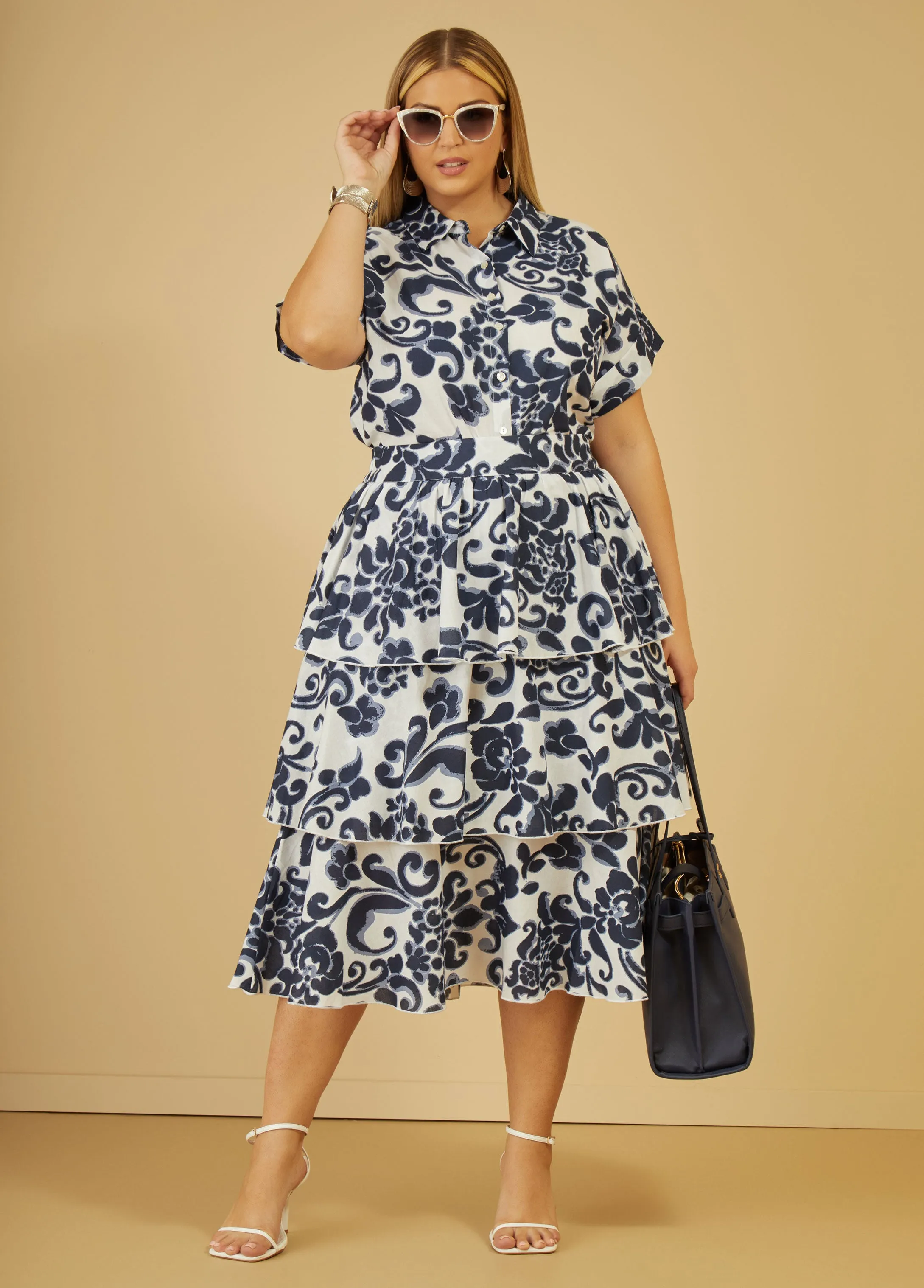 Tiered Printed Cotton Skirt sold by Ashley Stewart