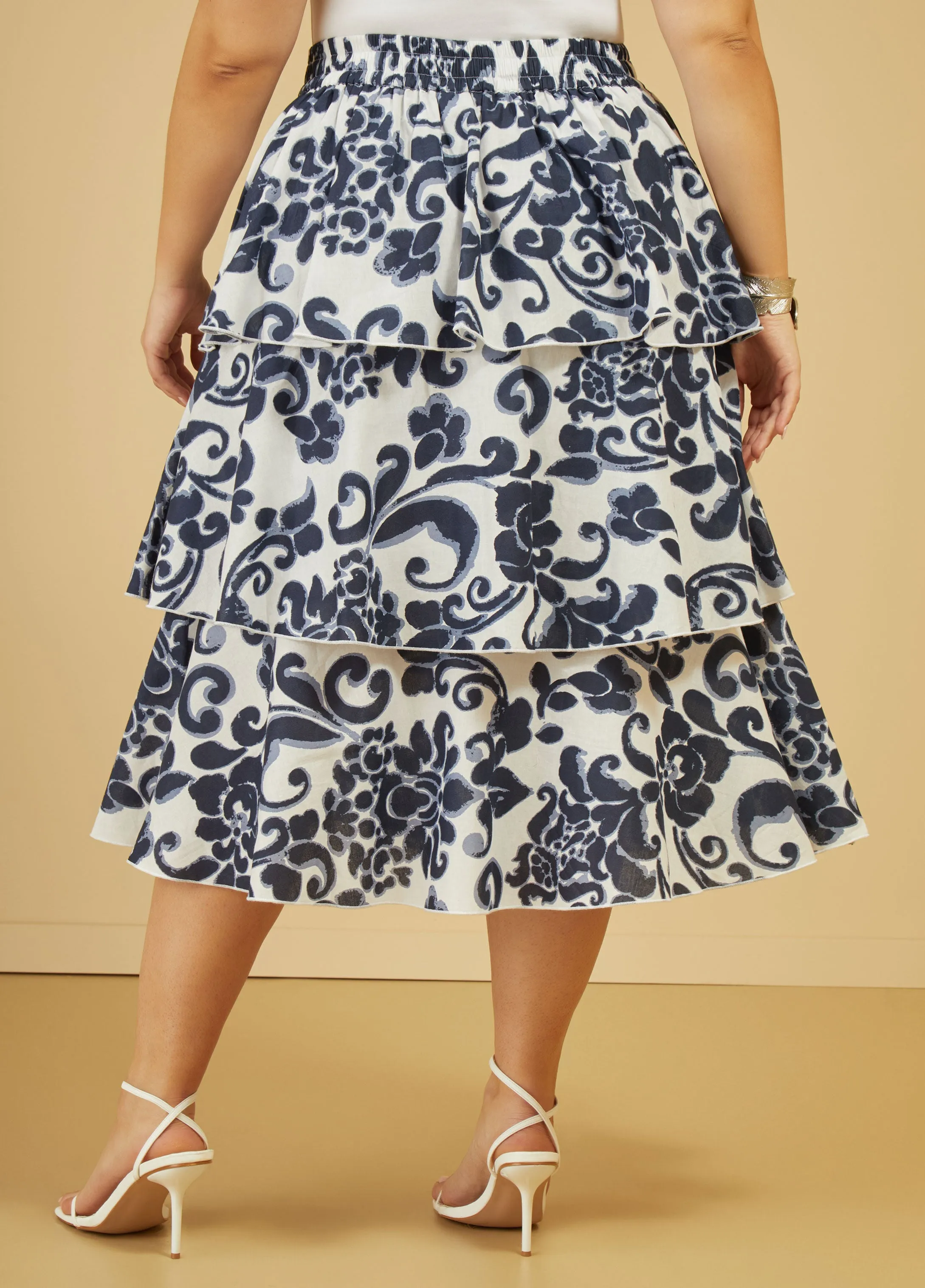 Tiered Printed Cotton Skirt sold by Ashley Stewart product image thumbnail 2