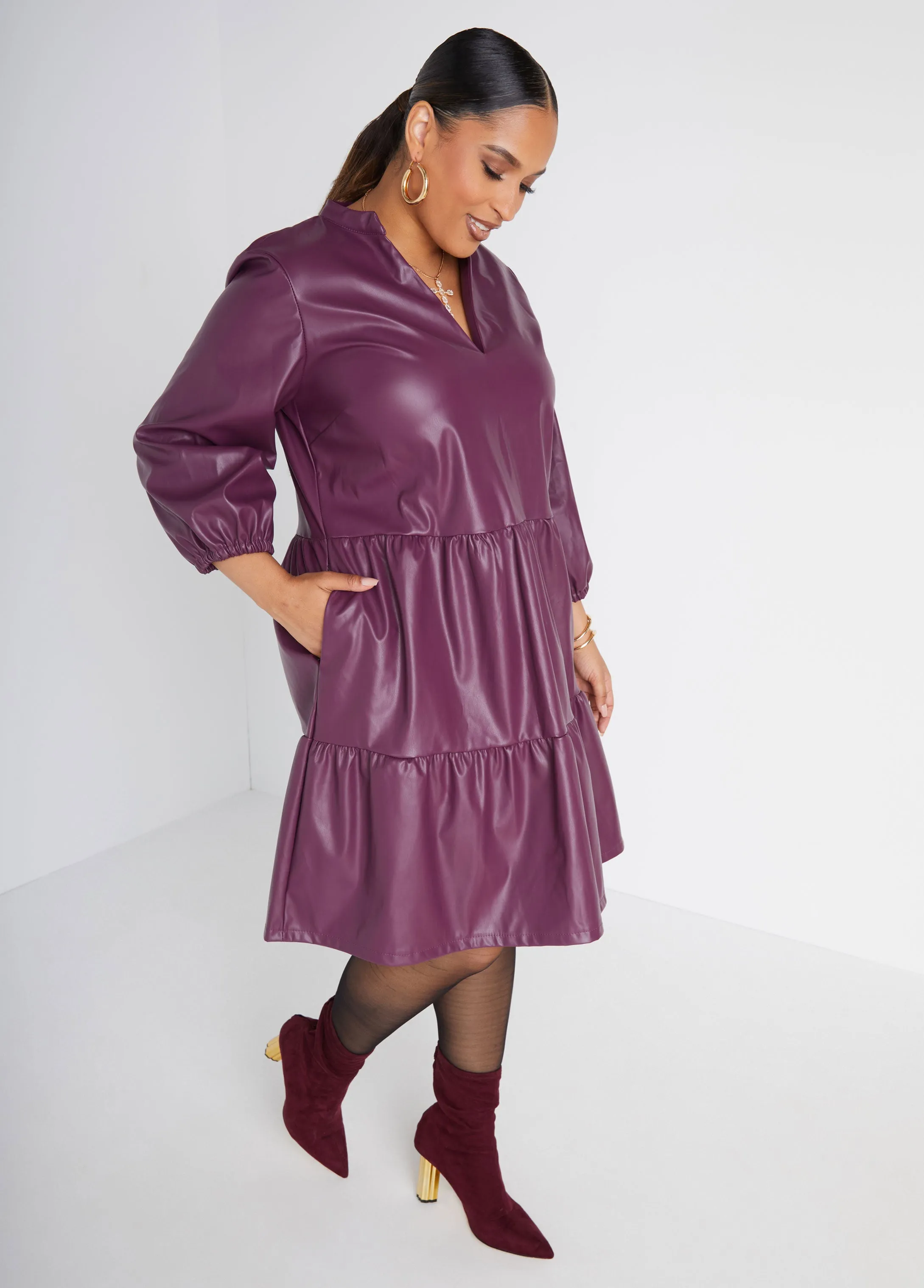 Faux Leather A Line Dress sold by Ashley Stewart product image thumbnail 3