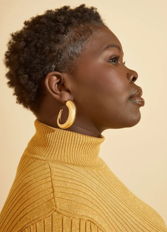 Puffed Gold Tone Hoop Earrings sold by Ashley Stewart