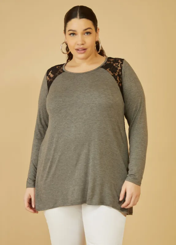 Lace And Crochet Paneled Tee sold by Ashley Stewart