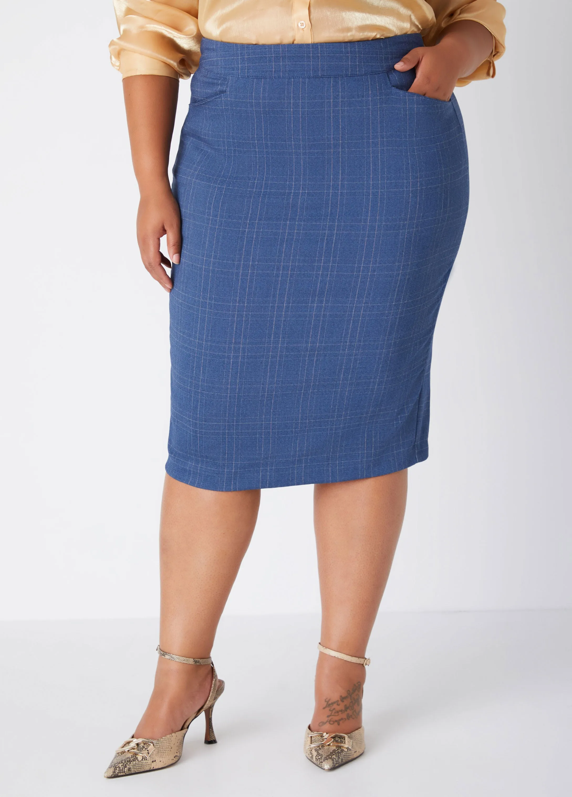 Plaid Twill Pencil Skirt sold by Ashley Stewart product image thumbnail 4