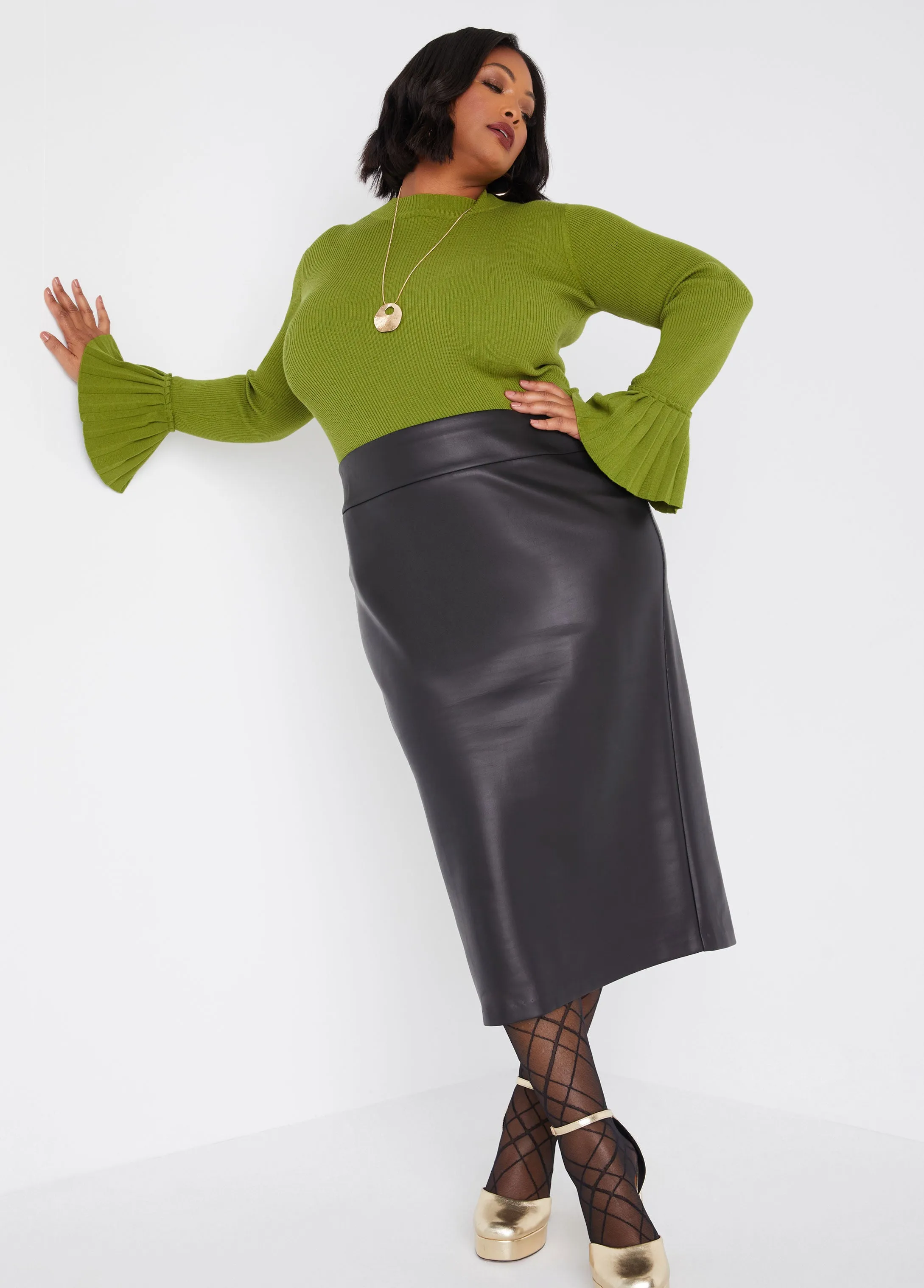 Pleated Bell Sleeved Sweater sold by Ashley Stewart product image thumbnail 3