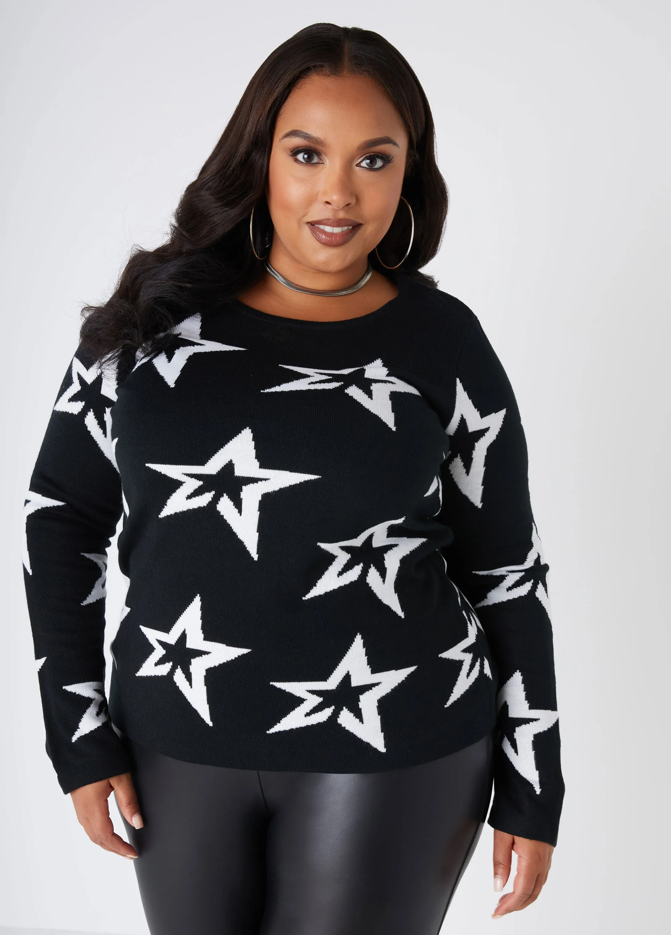 Star Jacquard Sweater sold by Ashley Stewart