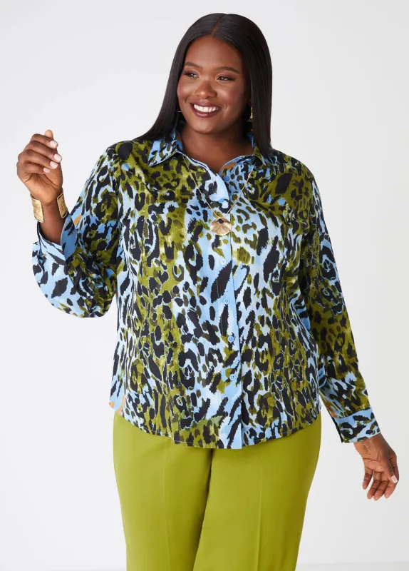Collared Animal Print Shirt sold by Ashley Stewart