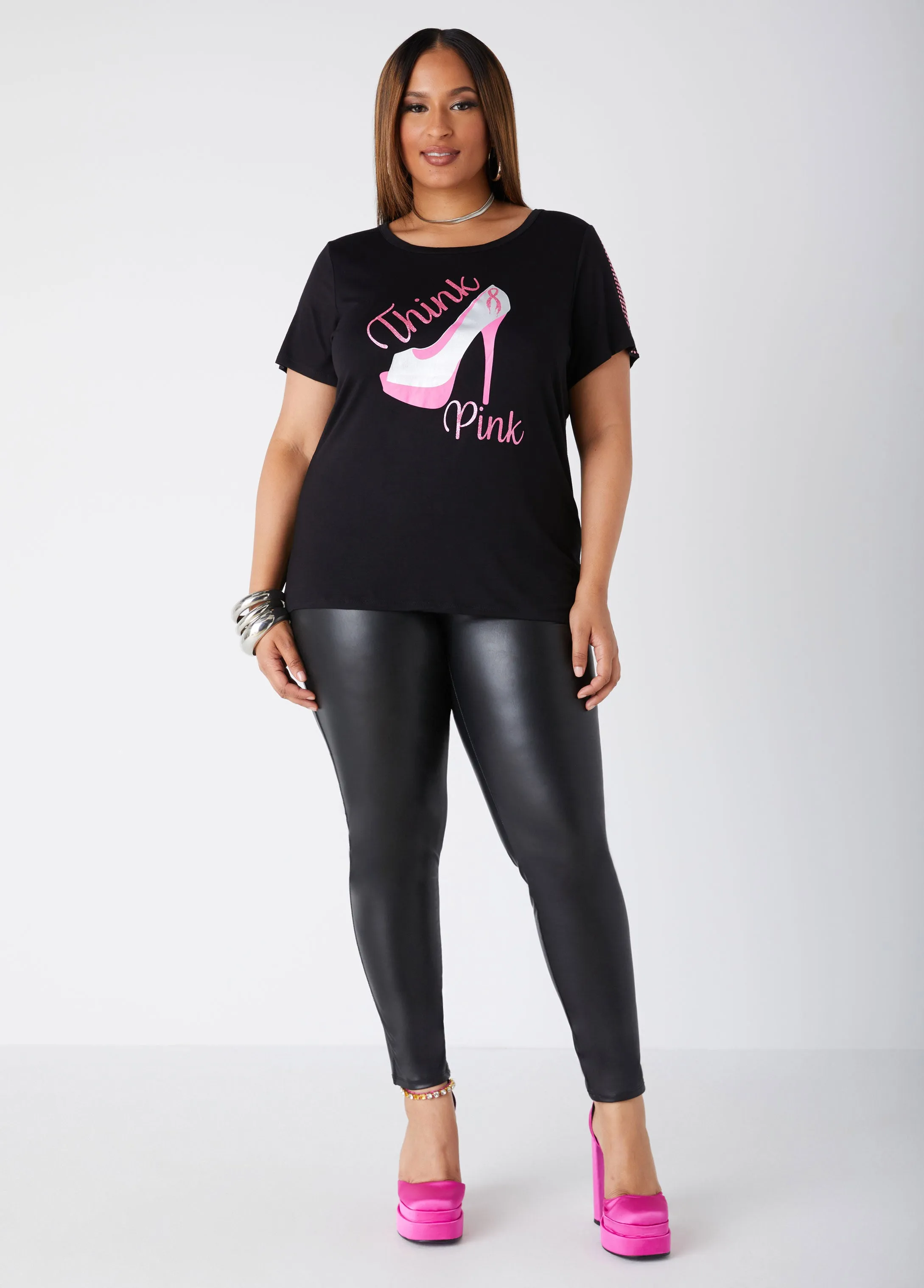 Think Pink Embellished Graphic Tee sold by Ashley Stewart product image thumbnail 3