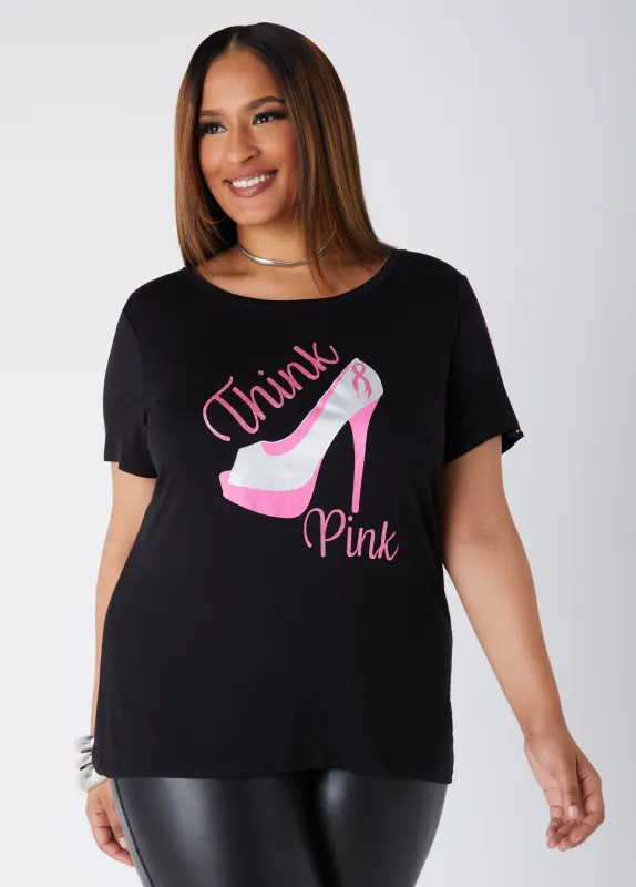 Think Pink Embellished Graphic Tee sold by Ashley Stewart