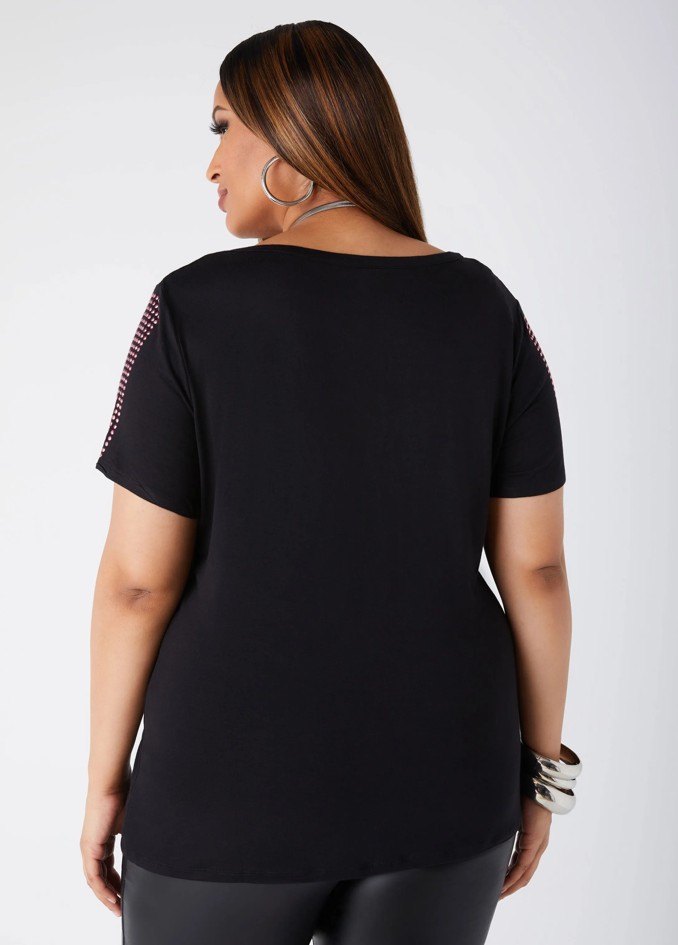 Think Pink Embellished Graphic Tee sold by Ashley Stewart product image thumbnail 2