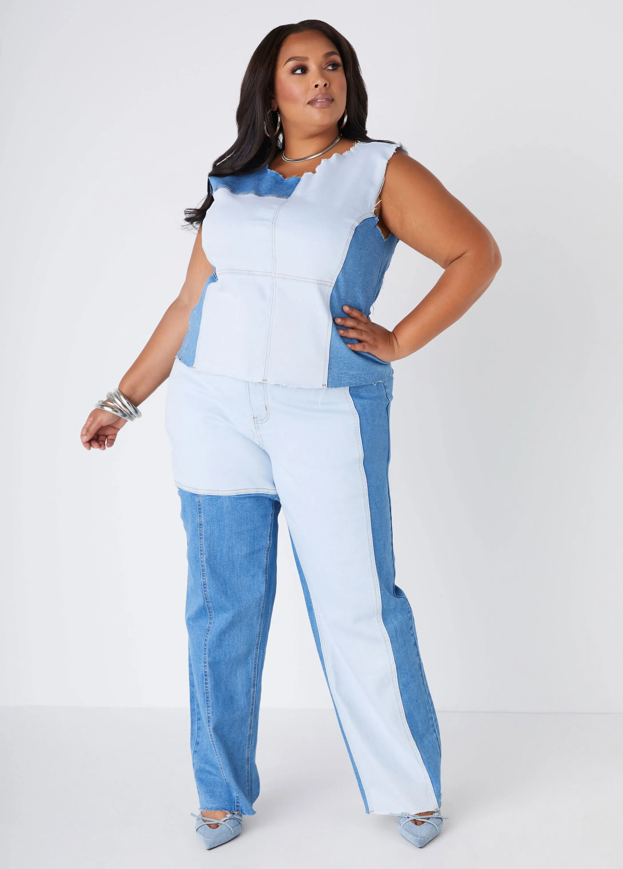 Two Tone Denim Top sold by Ashley Stewart product image thumbnail 4