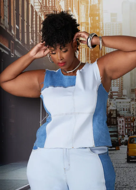 Two Tone Denim Top sold by Ashley Stewart
