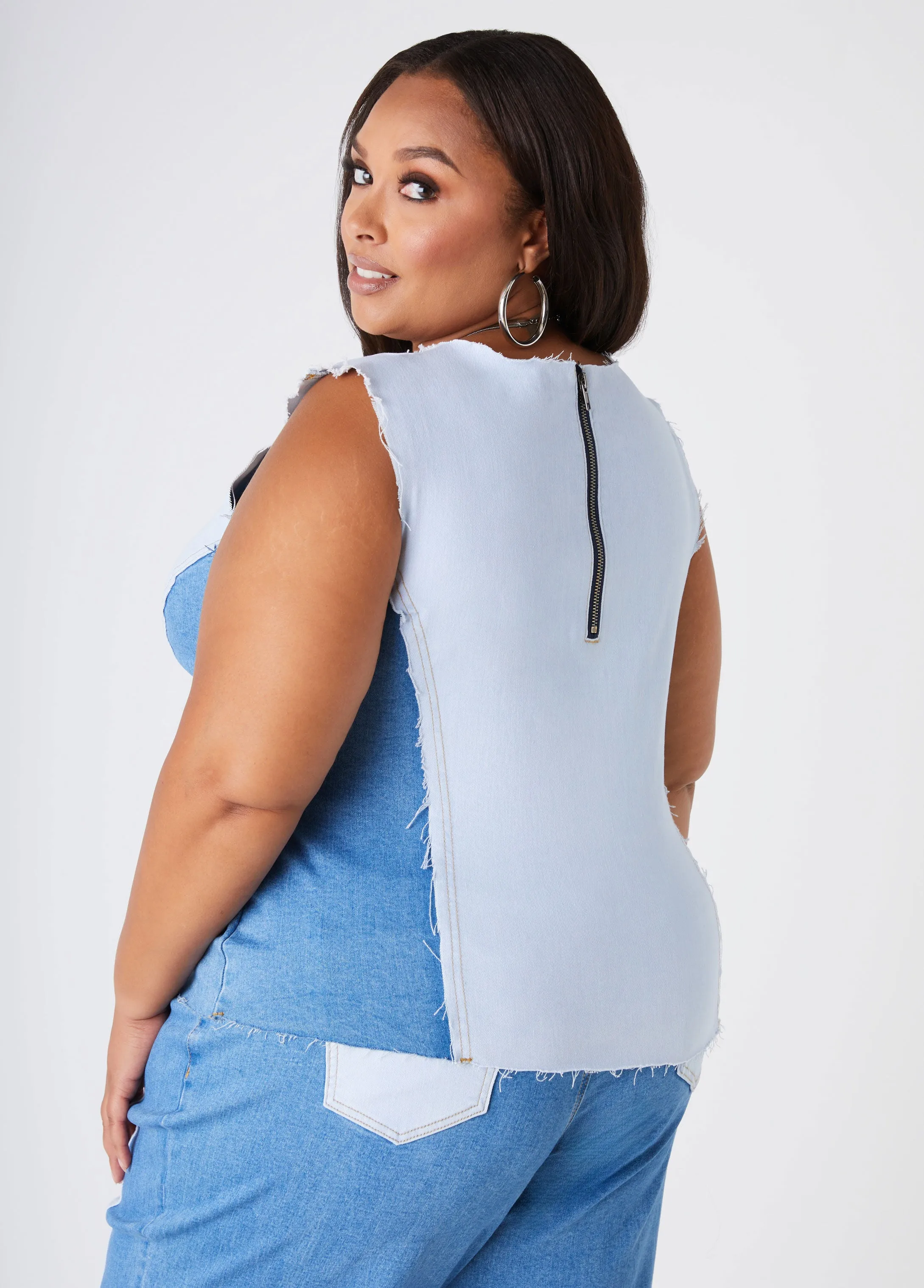 Two Tone Denim Top sold by Ashley Stewart product image thumbnail 2