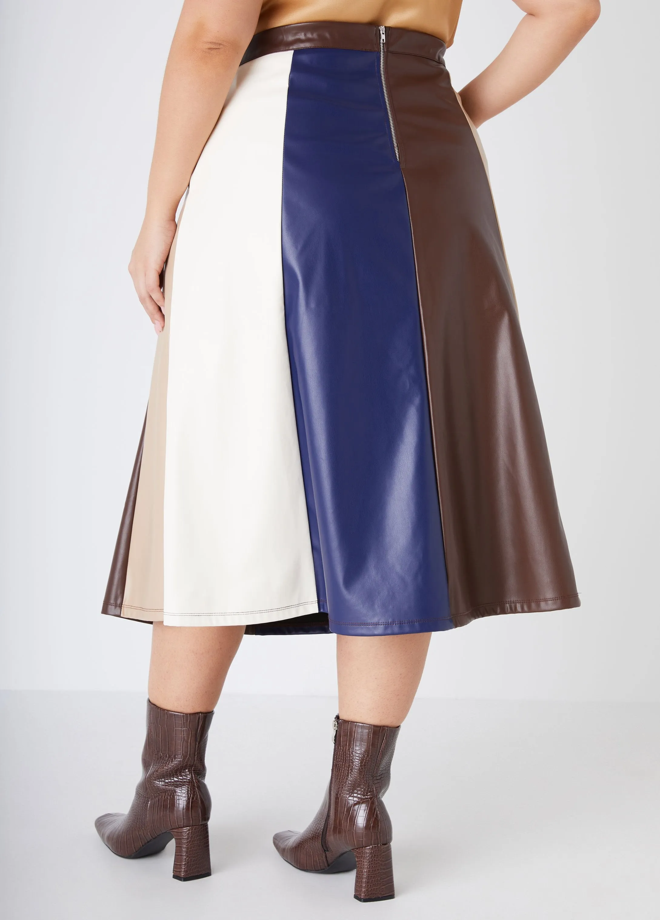 Colorblock Faux Leather Midi Skirt sold by Ashley Stewart product image thumbnail 2