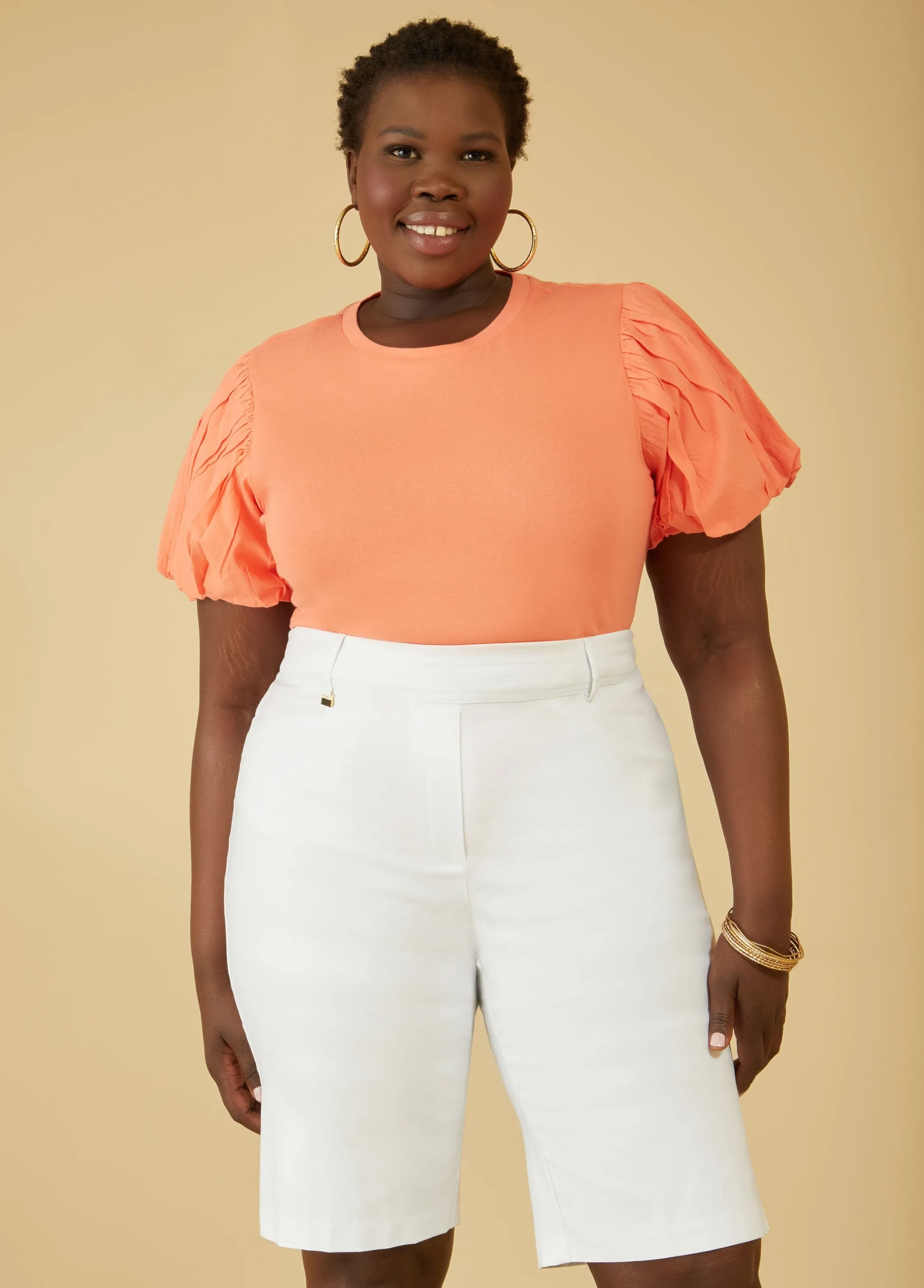 Puff Sleeved Stretch Cotton Tee sold by Ashley Stewart product image thumbnail 3