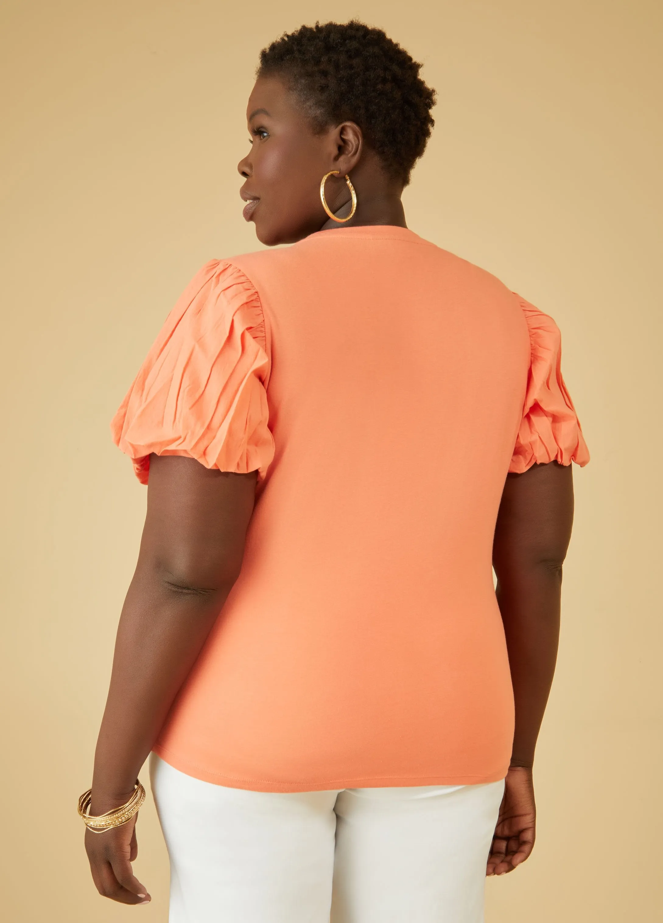 Puff Sleeved Stretch Cotton Tee sold by Ashley Stewart product image thumbnail 4