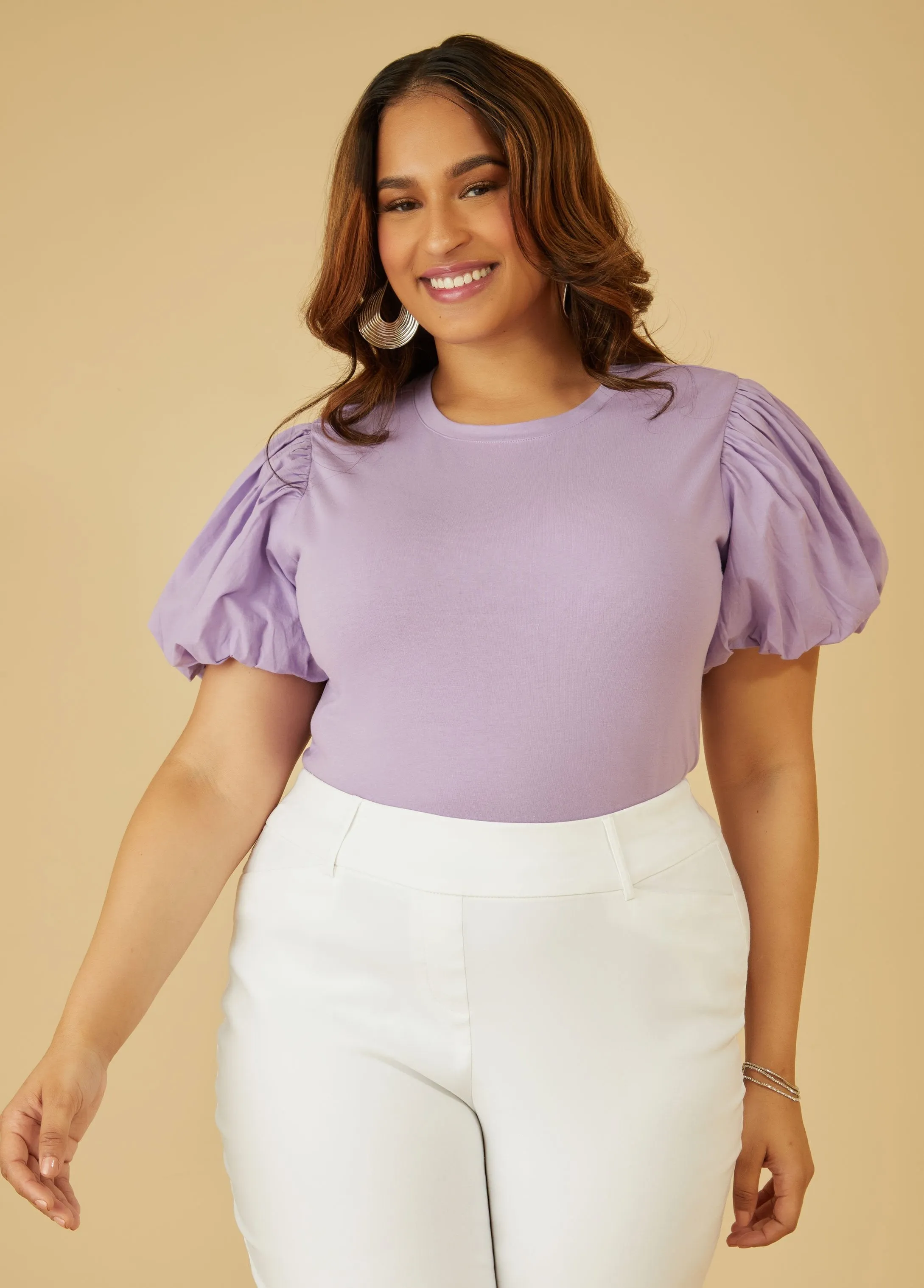 Puff Sleeved Stretch Cotton Tee sold by Ashley Stewart