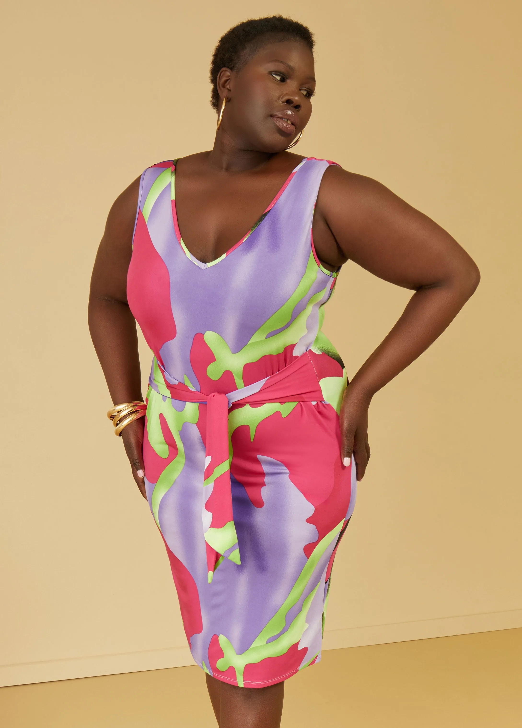Tie Front Printed Midi Dress sold by Ashley Stewart product image thumbnail 4