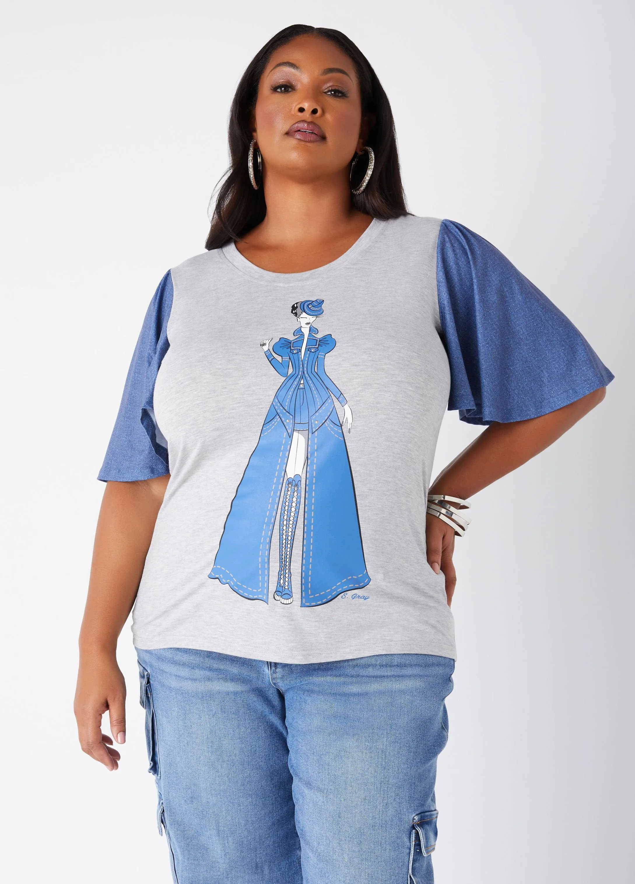 Sheila Gray Embellished Graphic Tee sold by Ashley Stewart