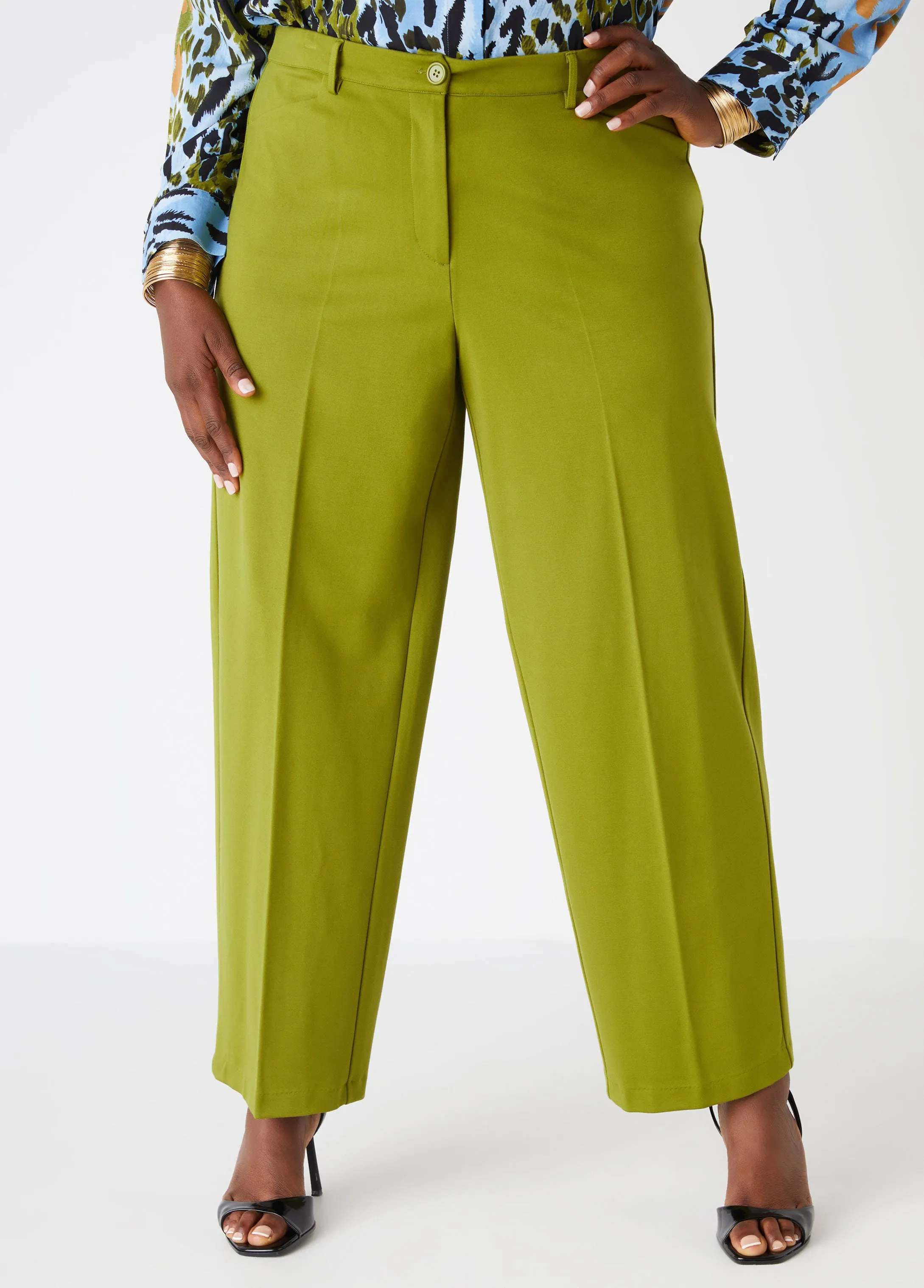 High Rise Ponte Straight Leg Trousers sold by Ashley Stewart product image thumbnail 3