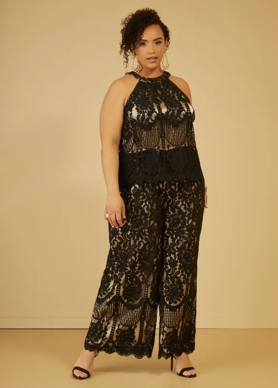 Corded Lace Straight Leg Jumpsuit sold by Ashley Stewart