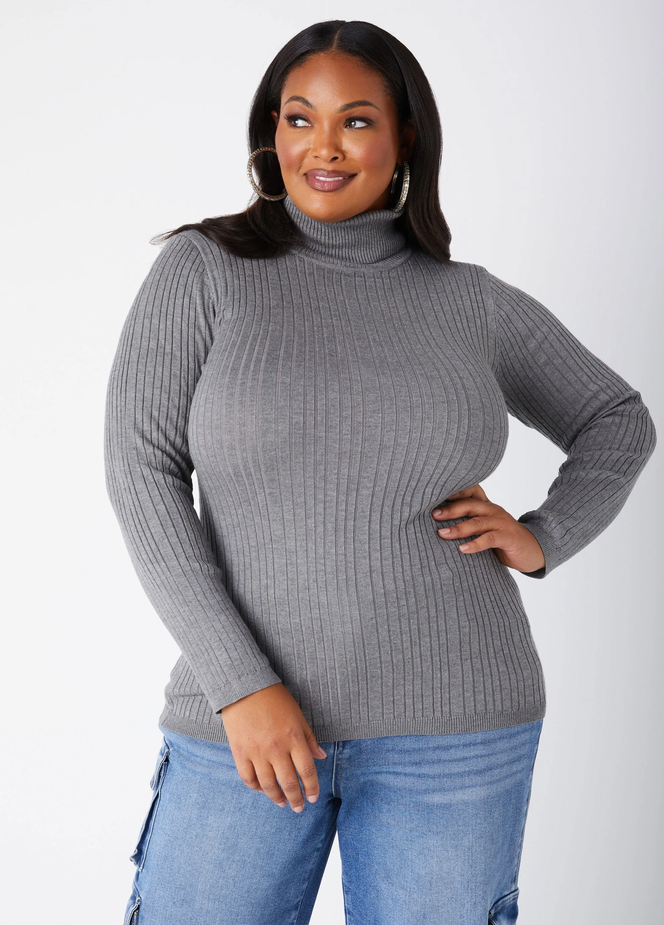 Ribbed Turtleneck Pullover Sweater sold by Ashley Stewart product image thumbnail 3