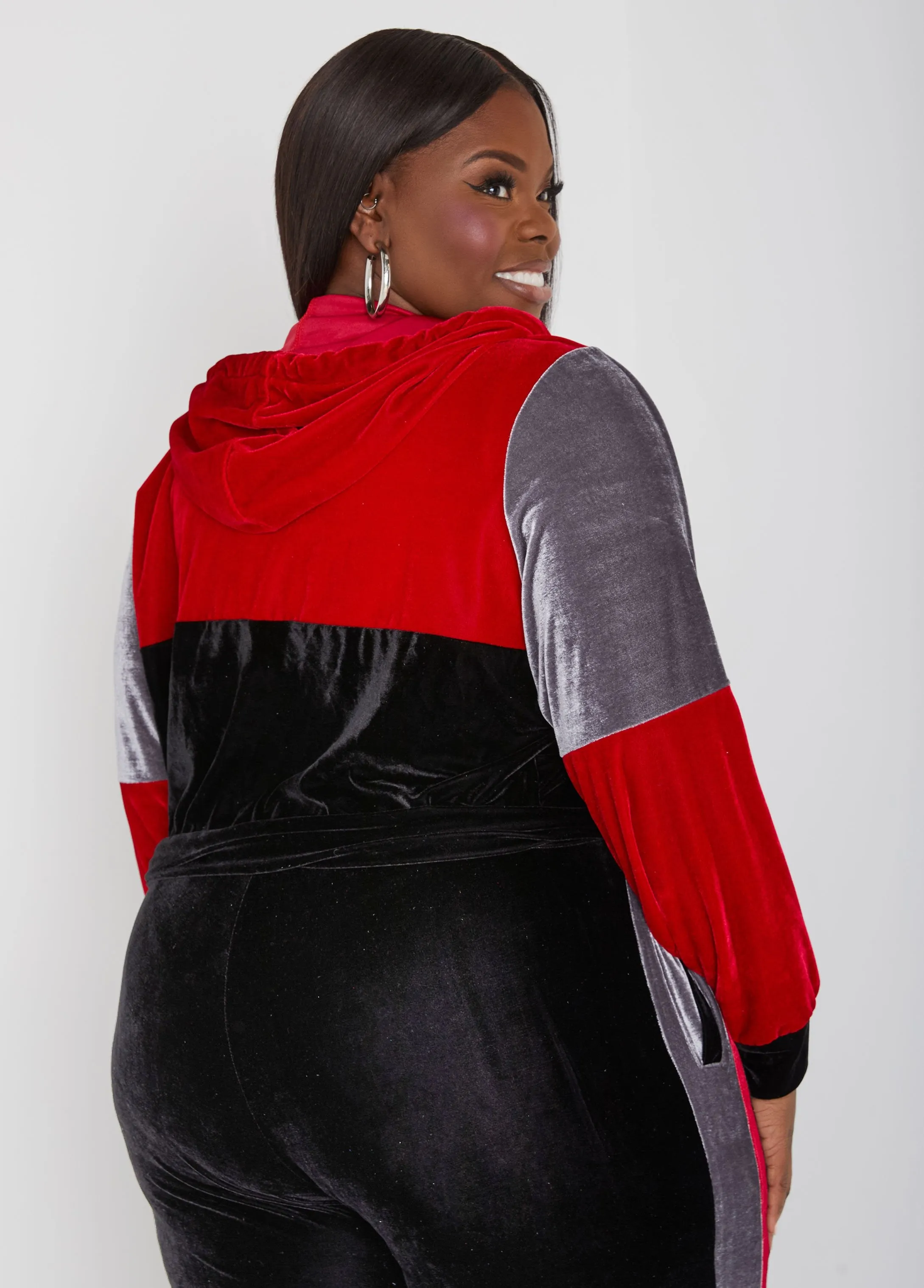 Colorblocked Velour Hoodie sold by Ashley Stewart product image thumbnail 2