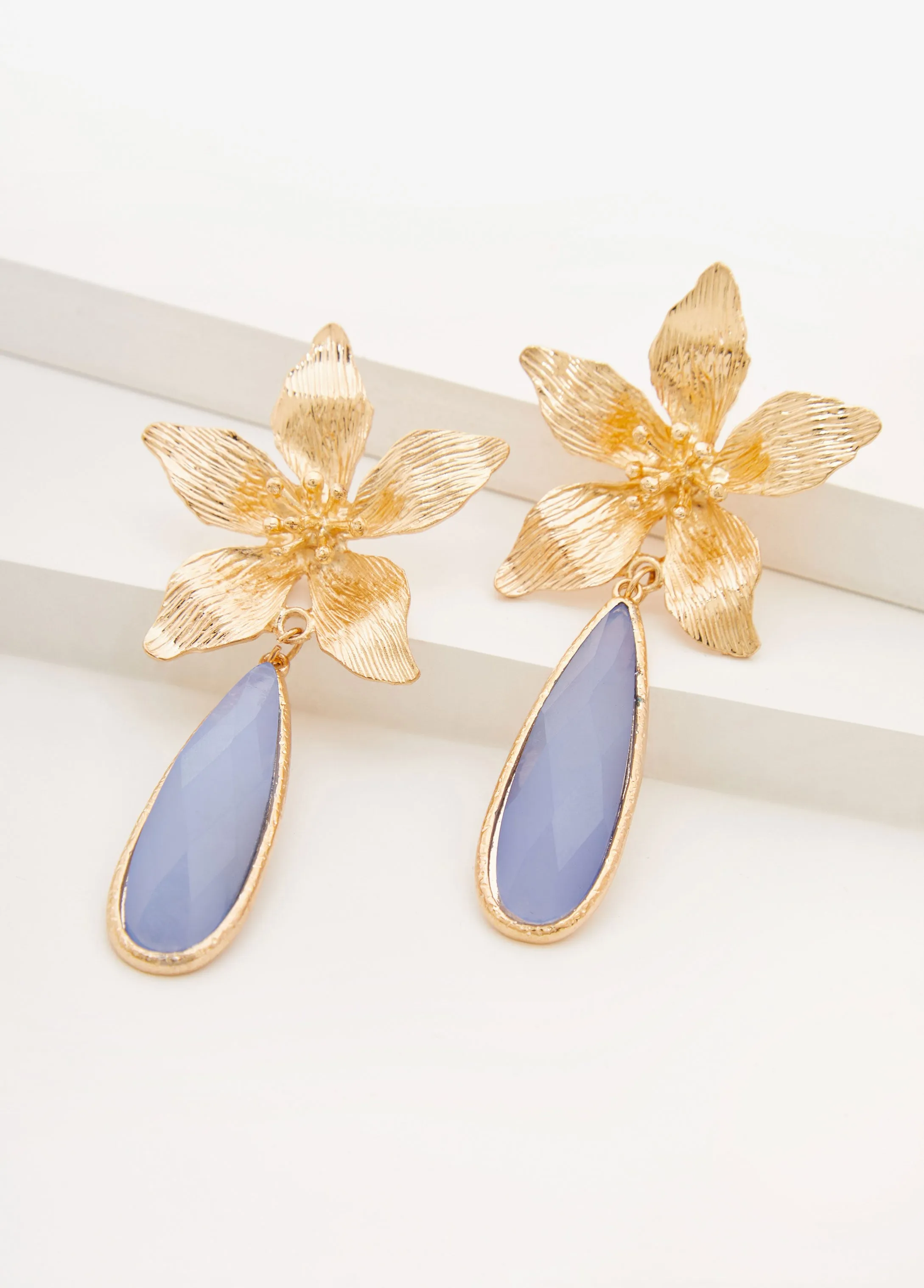 Flower And Stone Drop Earrings sold by Ashley Stewart