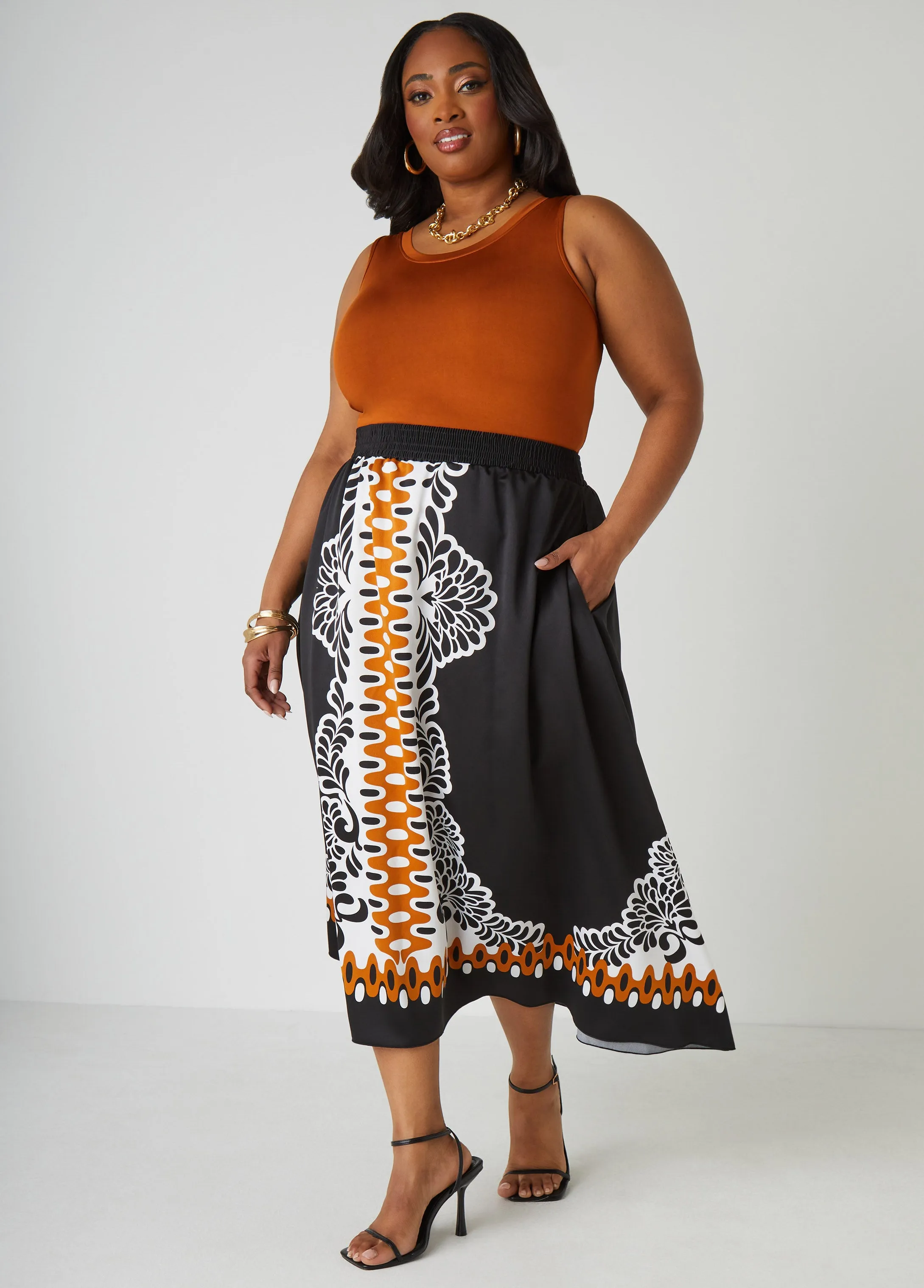 Printed Satin Maxi Skirt sold by Ashley Stewart product image thumbnail 3