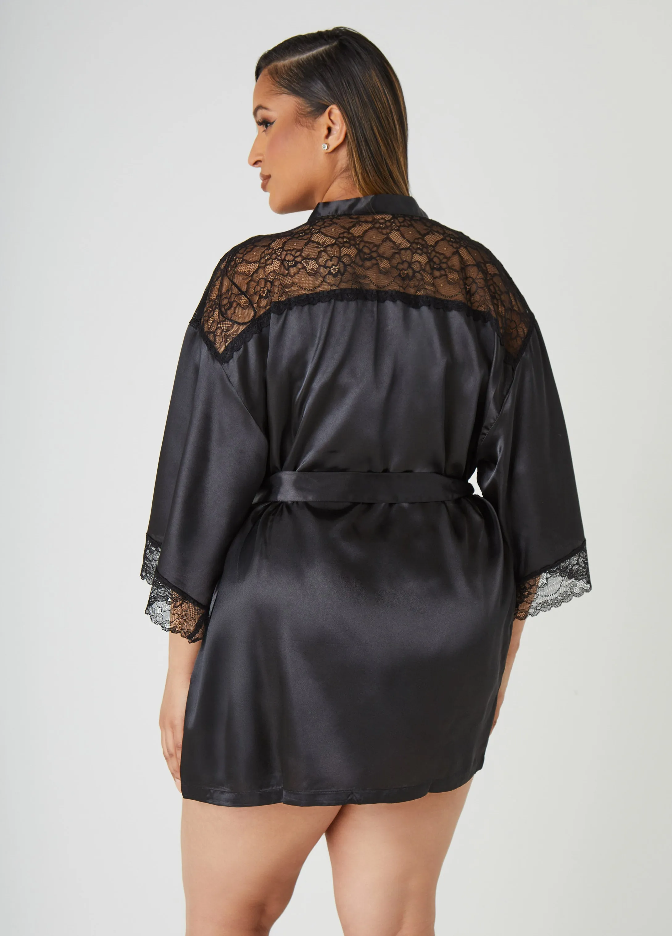 Lace Paneled Satin Robe sold by Ashley Stewart product image thumbnail 2