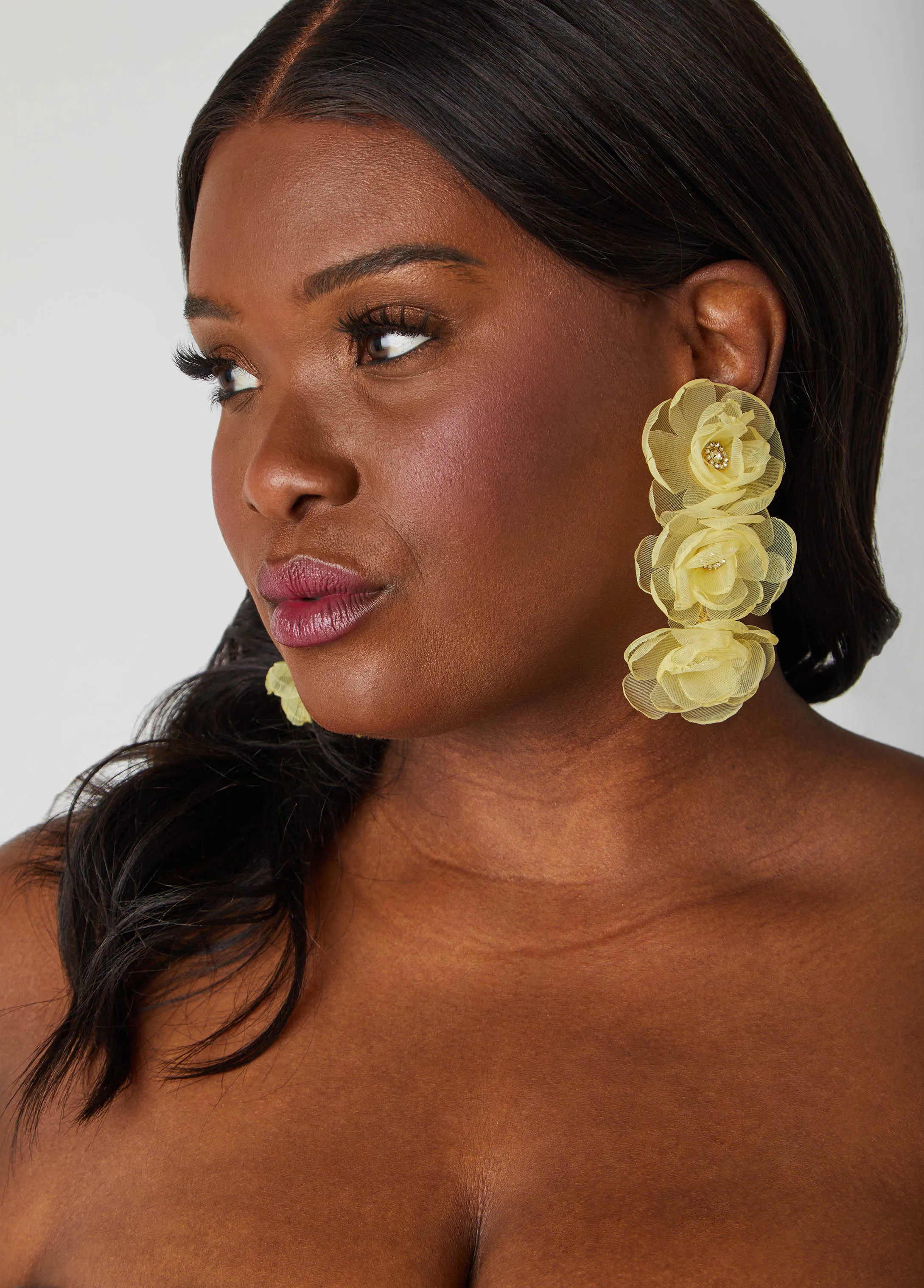 Chiffon Petal And Crystal Earrings sold by Ashley Stewart
