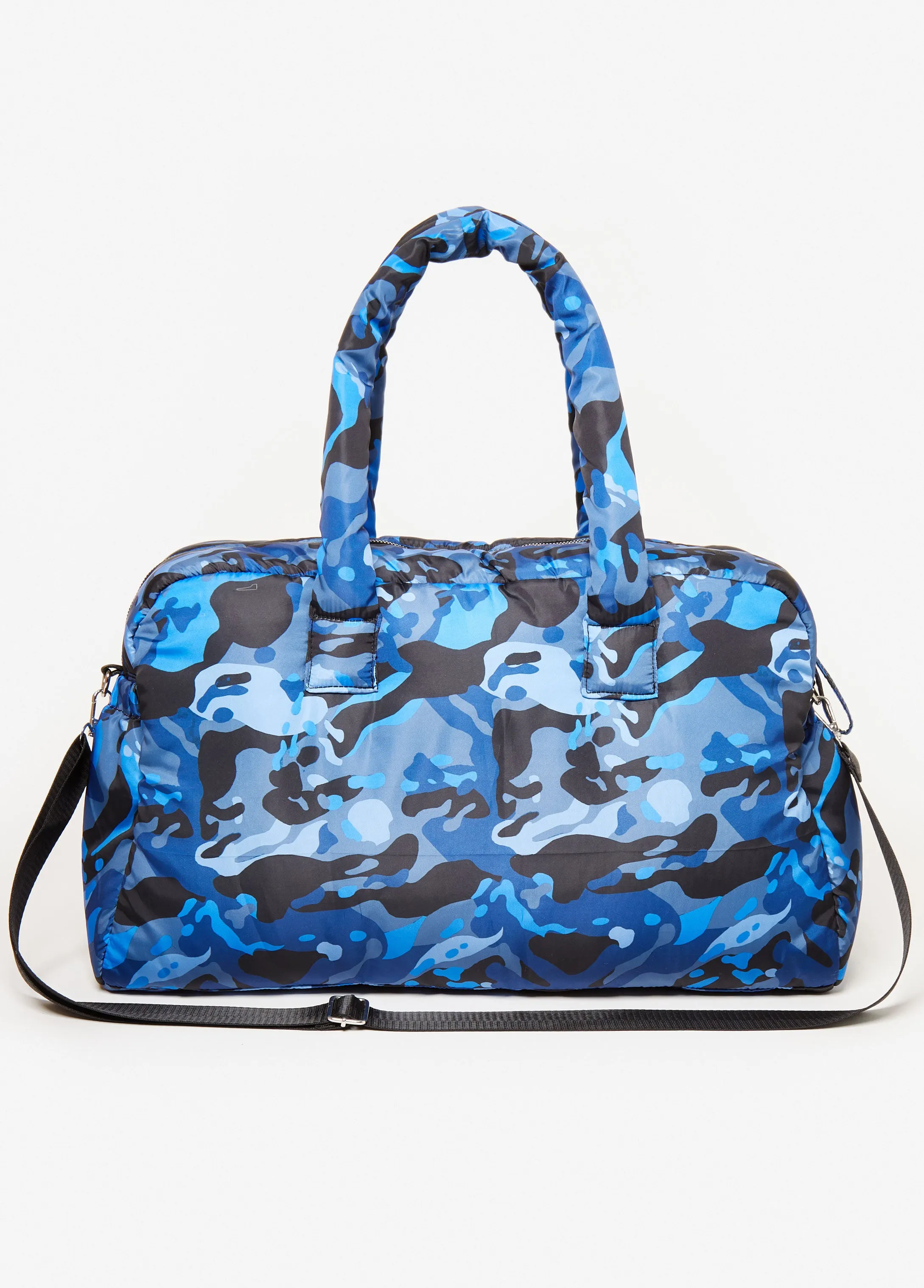 Camo Print Puffer Duffle Bag sold by Ashley Stewart