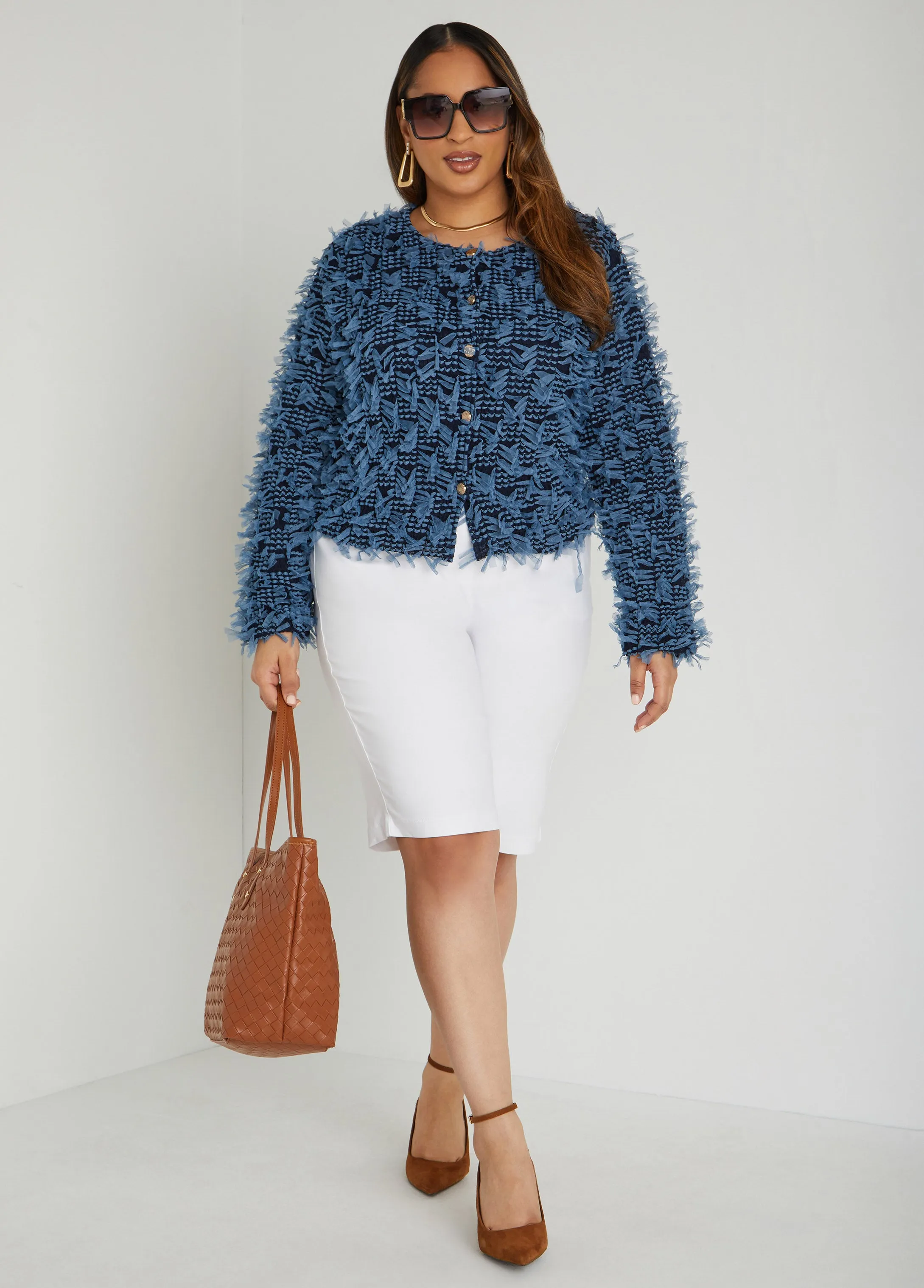 Fringed Detailed Mesh Jacket sold by Ashley Stewart product image thumbnail 3