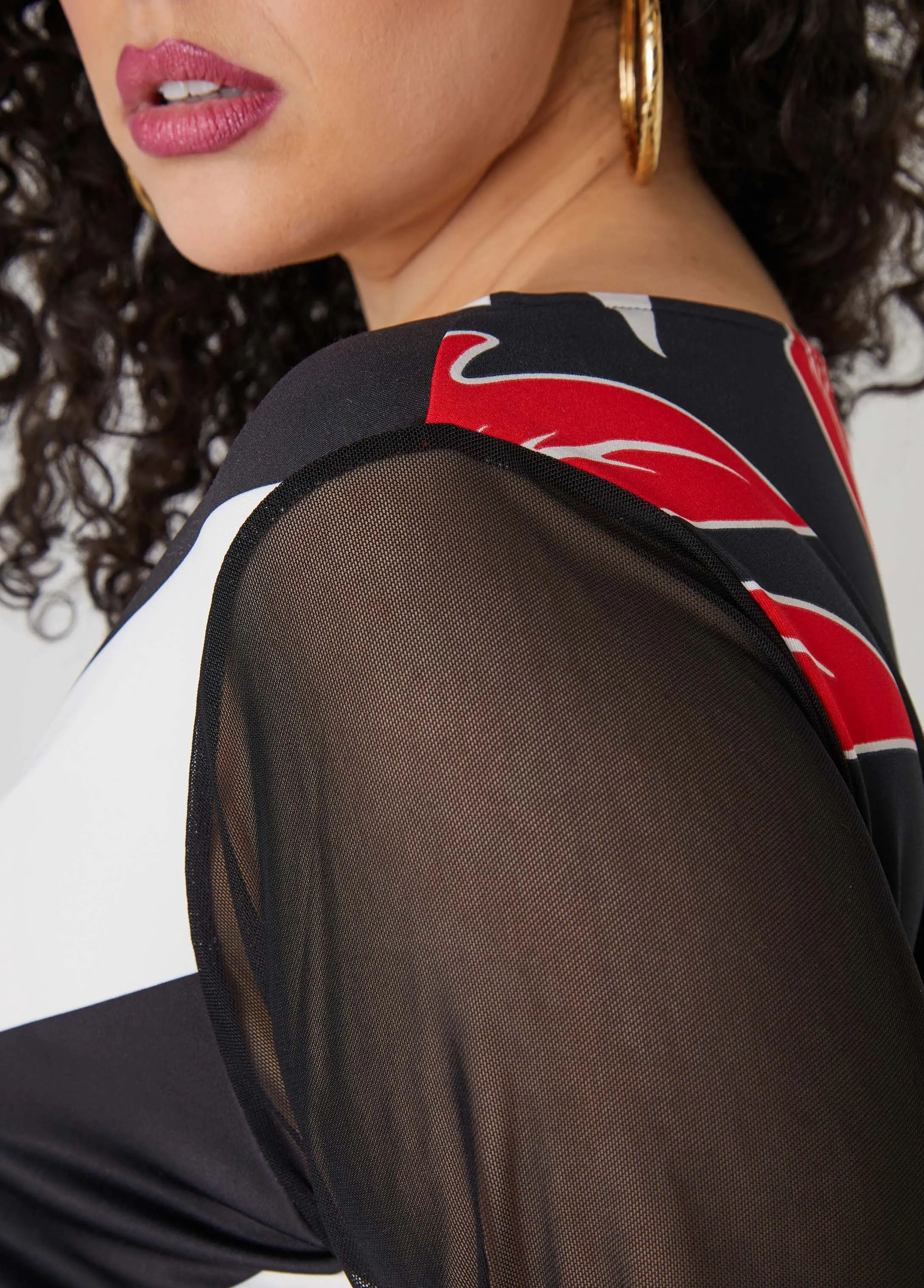 Mesh Sleeved Floral Print Top sold by Ashley Stewart product image thumbnail 4