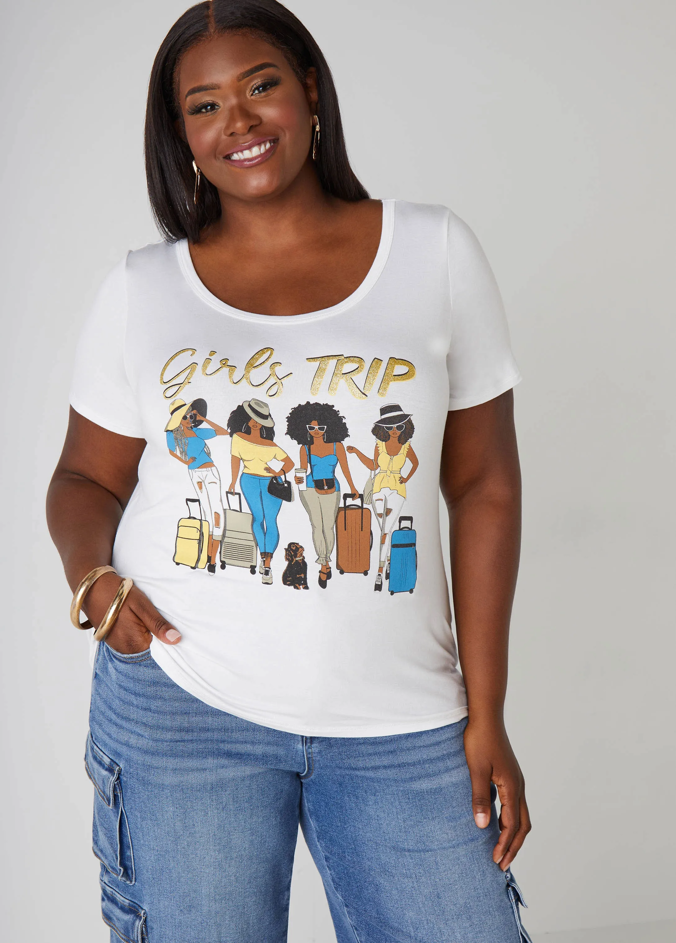 Girls Trip Glittered Graphic Tee sold by Ashley Stewart