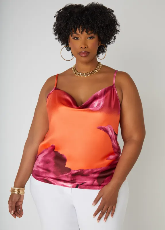 Floral Print Cowl Neck Cami sold by Ashley Stewart